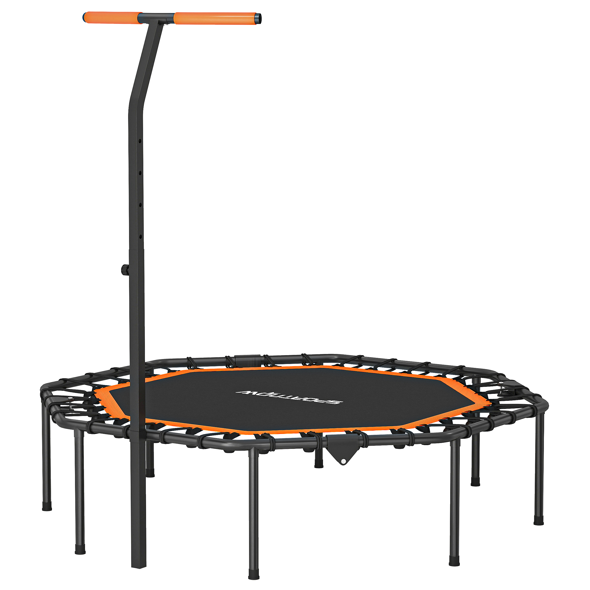 Fitness-Trampolin, Trainingstrampolin mit verstellbarem Haltegriff, stabil und leise, für drinnen, Stahl, Orange