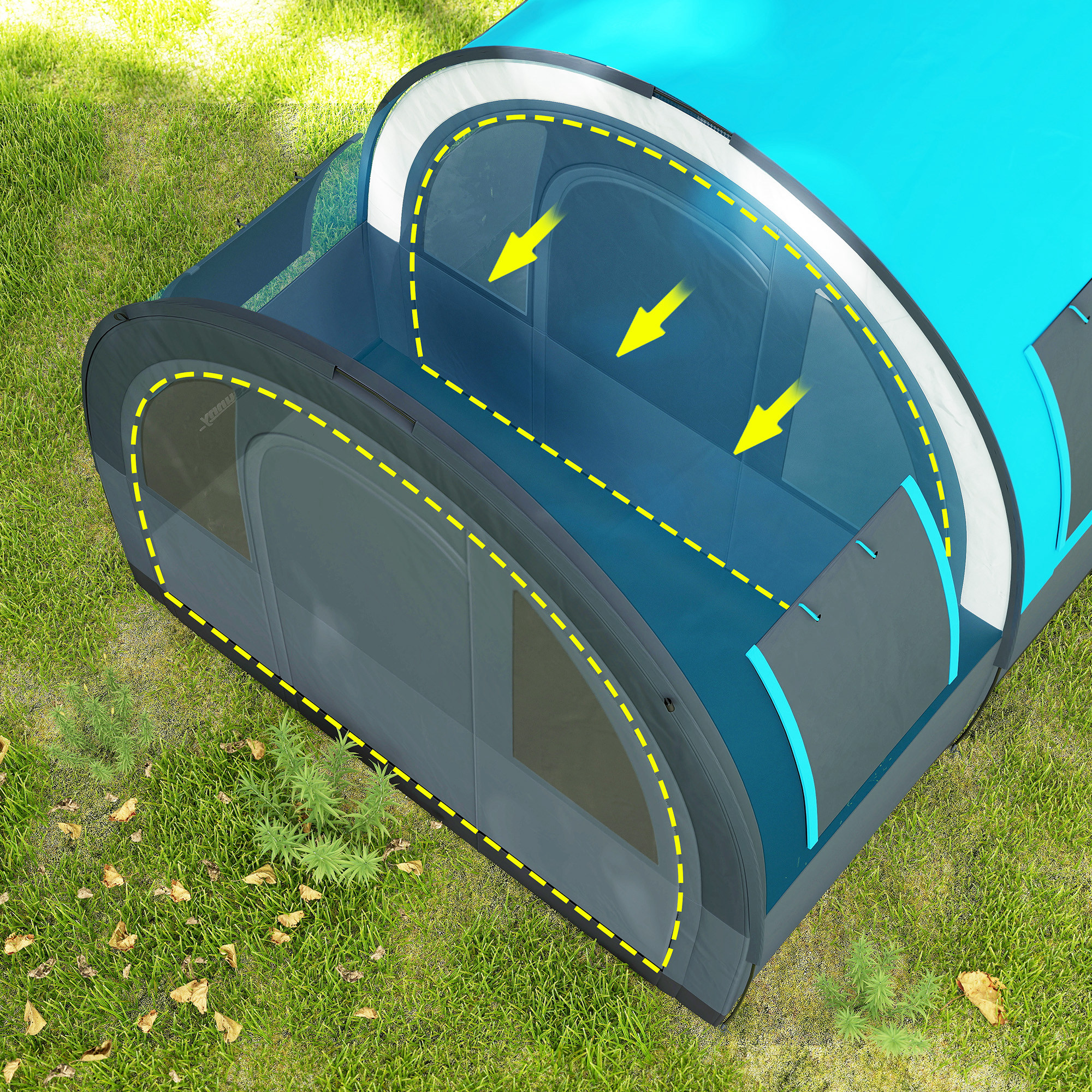 Campingzelt bis 6 Pers., Familienzelt, separate Bereiche, wasserdicht, Grau/Blau