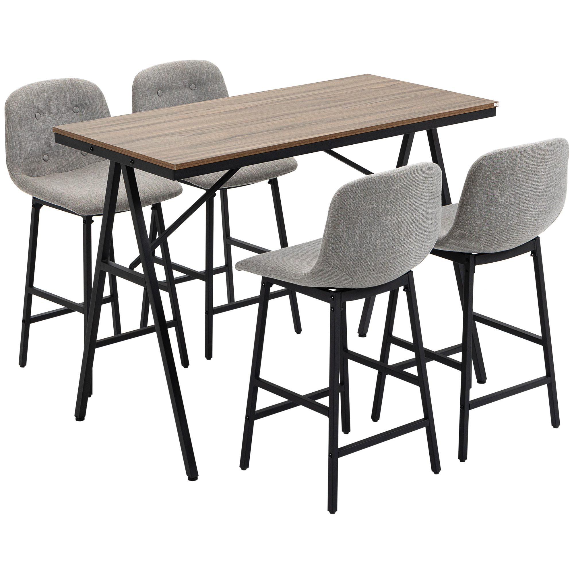 Bartisch mit Barhockern im Industrie-Design, Knopfheftung, 120 cm x 60 cm x 91 cm, Hellgrau Bartisch mit Barhockern im Industrie-Design, Knopfheftung, 120 cm x 60 cm x 91 cm, Hellgrau