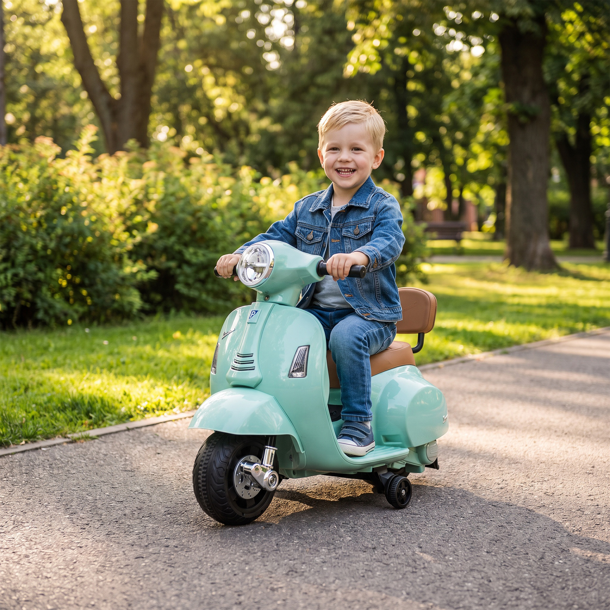 Elektro Motorrad Kinder Mini Vespa GTS 6V Elektromotorrad mit Lithium-Akku Ergonomischer Sitz Rückenlehne 1,5-3 Jahren