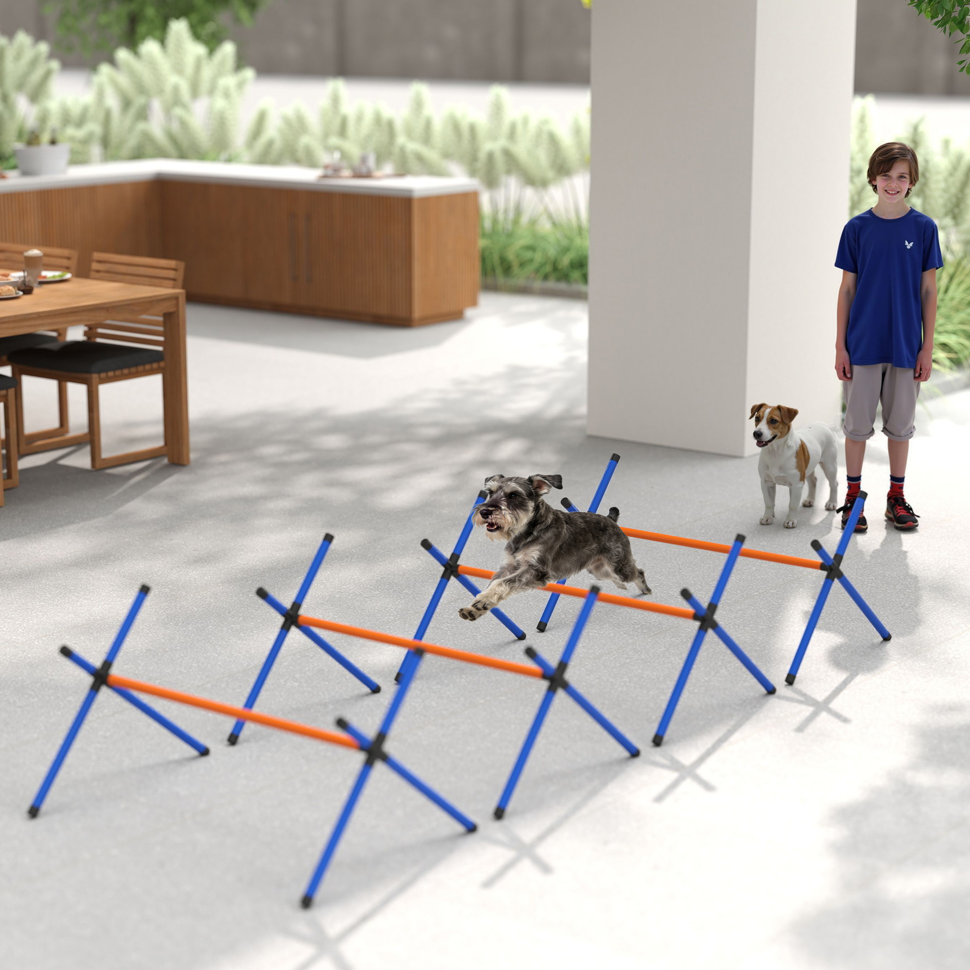 Agility Set Hunde, 4-teiliges Agility Ausrüstung mit Hürden, Tragetasche Höhenverstellbar Trainingsset für kleine Hunde