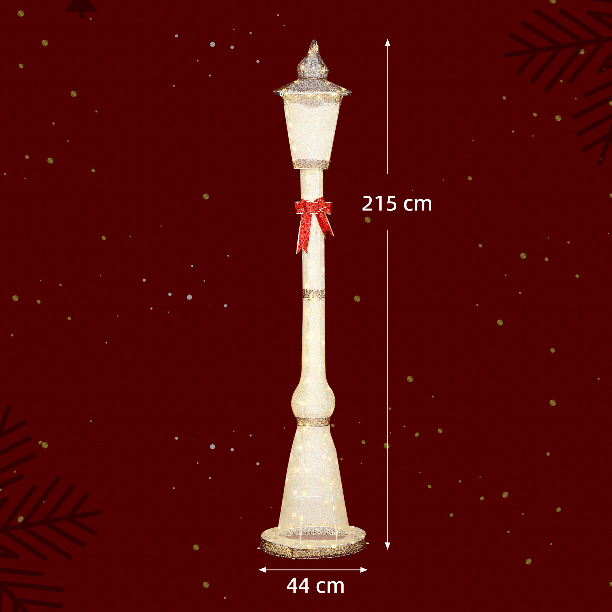2,15 m beleuchteter Laternenpfahl, 155 LEDs, Outdoor-Weihnachtslaterne, Rote Schleife, wasserfest, für Garten, Terrasse