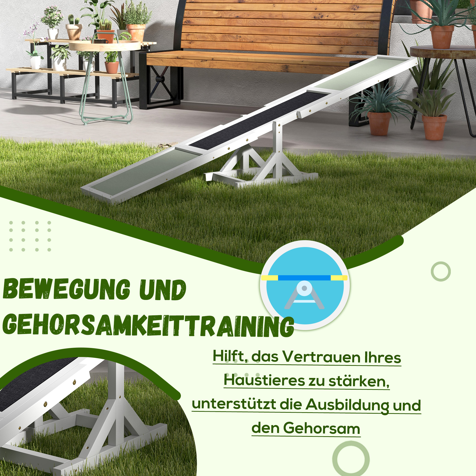 Hundewippe für Agility Training, rutschfest, bis 50 kg belastbar, 180 x 30 x 30 cm