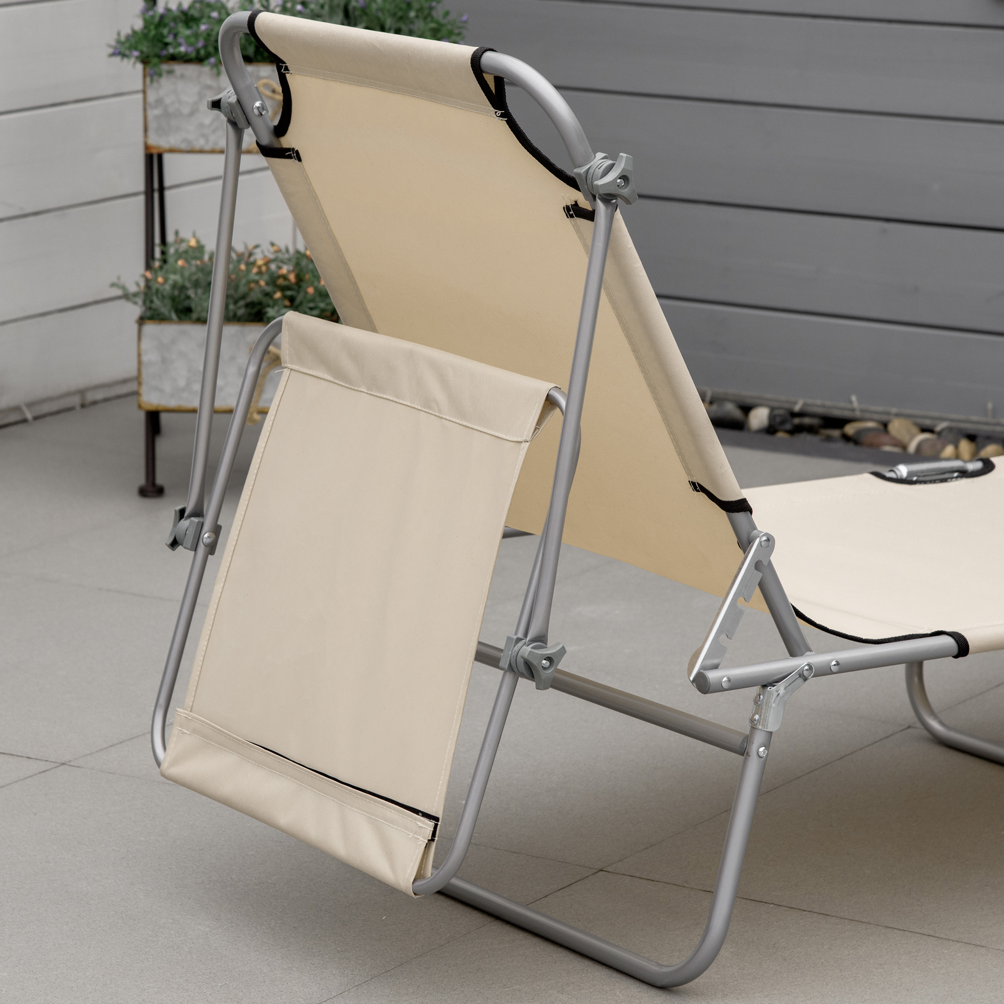 Sonnenliege klappbar Gartenliege mit Dach, Liegestuhl mit 4-Fach verstellbare Rückenlehne, wetterfeste Campingliege bis 120 kg belastbar, für Garten Strand Pool, Beige