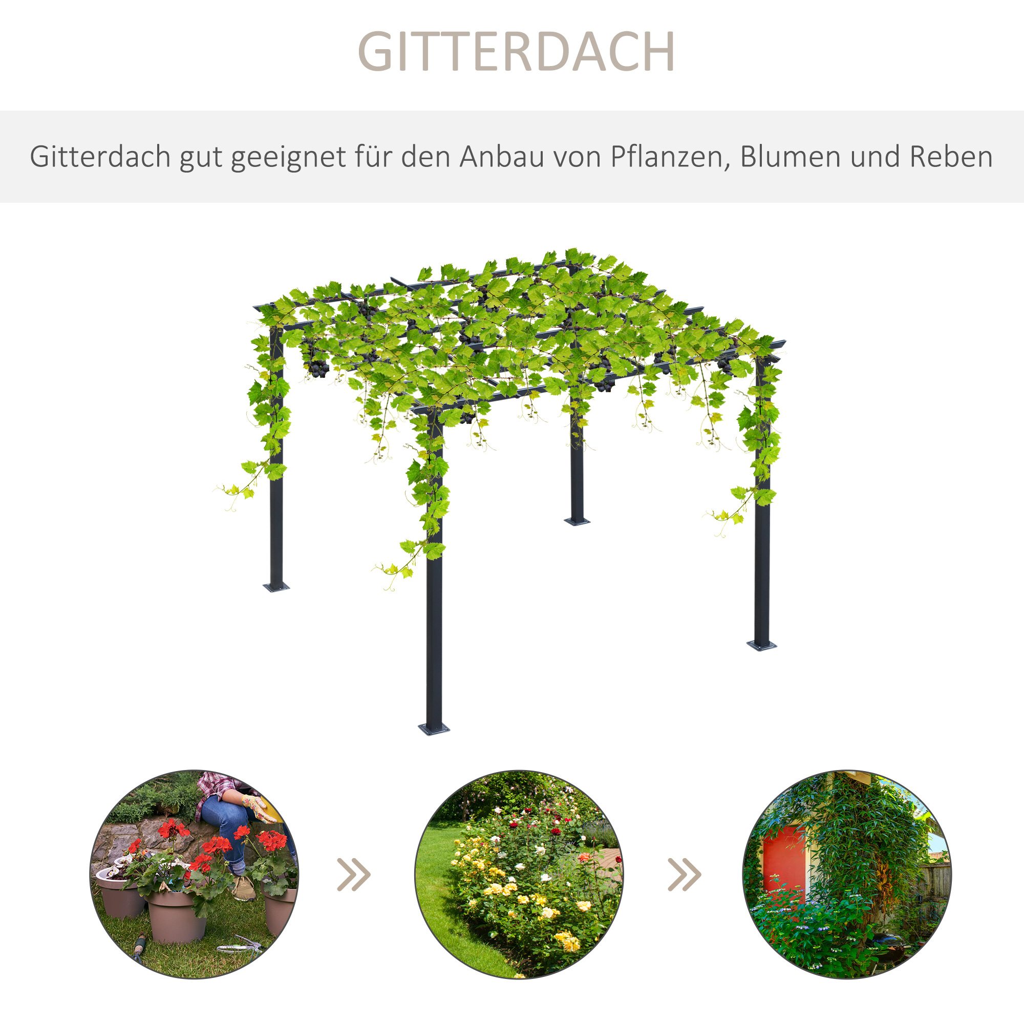 Rosenpavillon Pflanzbogen Rosenbogen Rankhilfe Garten Pavillon wetterfest Metall Schwarz 2,97 x 2,95 x 2,3 m