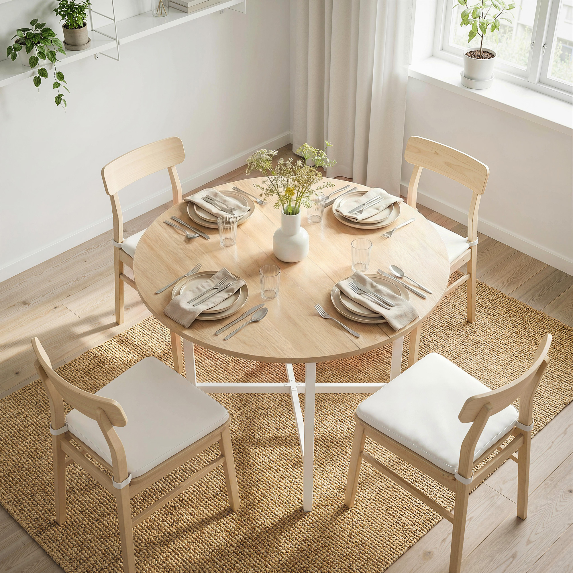 klappbarer Esstisch, 80 cm Runder Klapptisch mit Stahlrahmen, Platz für 2-4 Personen, Naturholz-Optik