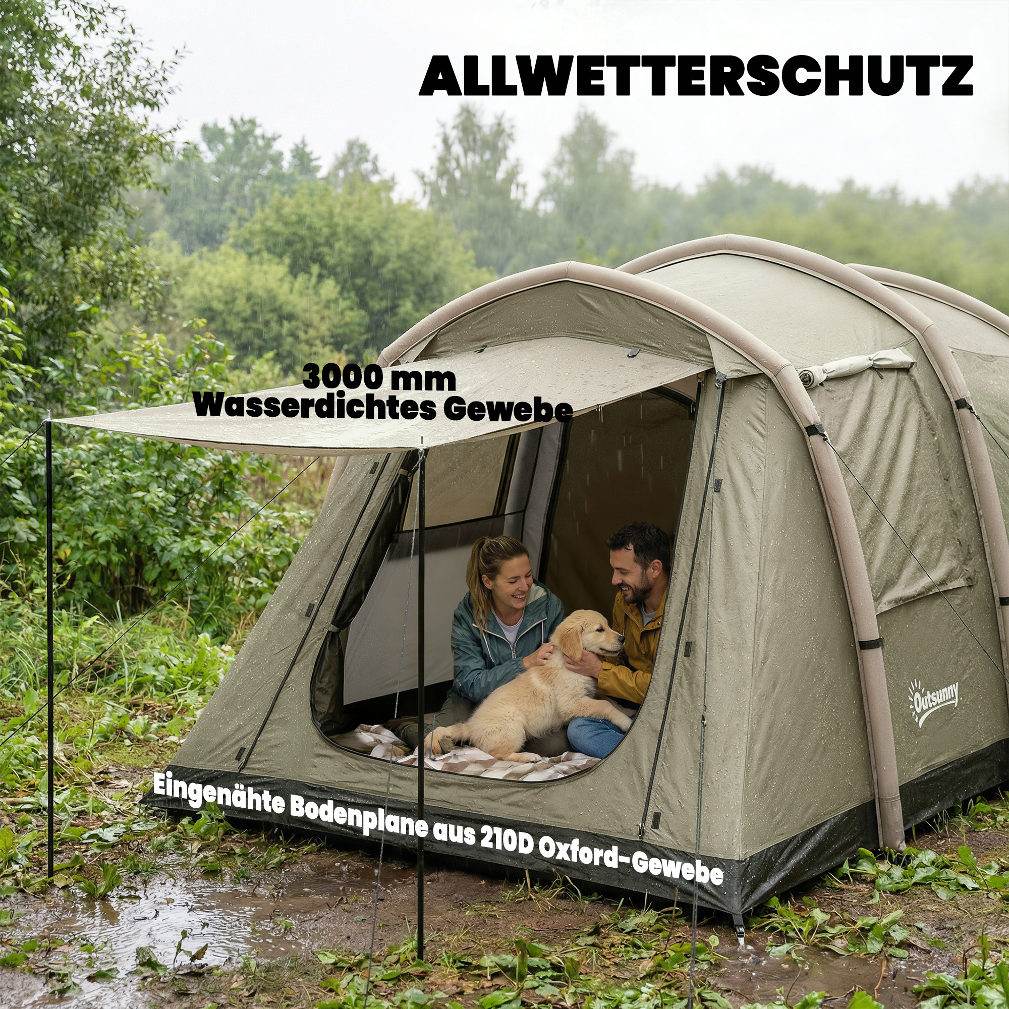 Aufblasbares Zelt 2-4 Personen Schneller Aufbau Outdoor Zelt für Camping mit Luftpumpe Mesh Fenster Heringen Vordach