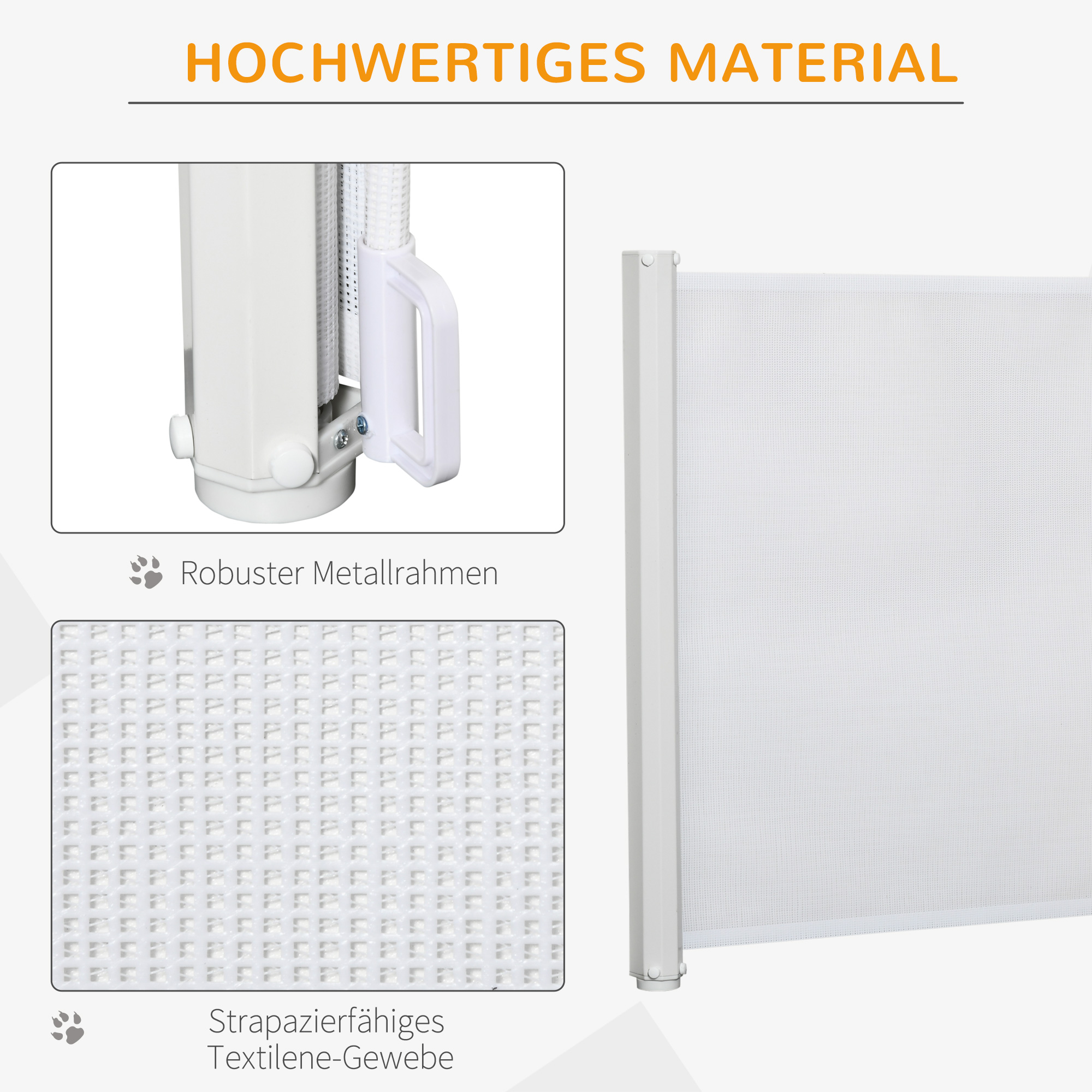 Treppenschutzgitter 115 cm Hunde Türschutzgitter Treppenschutz Sicherheitstrennwand Trennwand Türschutz ausziehbar treppenschutzrollo Rollo Einrollbar kunststoff Weiß