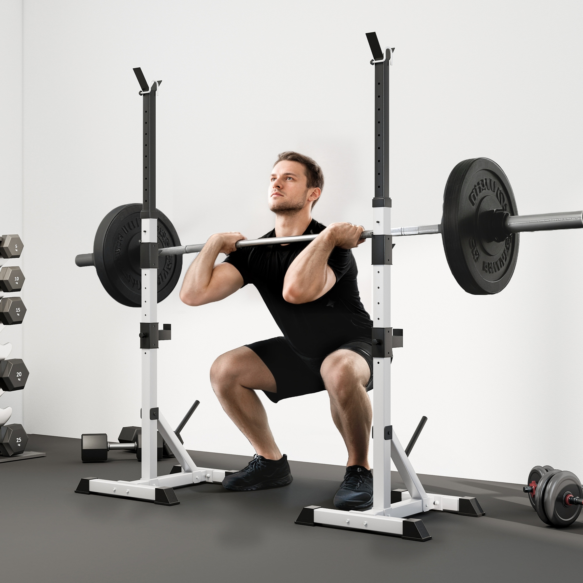 2er Set Hantelständer 3 Ebenen Höhenverstellbar Hantelablage aus Stahl bis 200 kg belastbar Silber+Schwarz