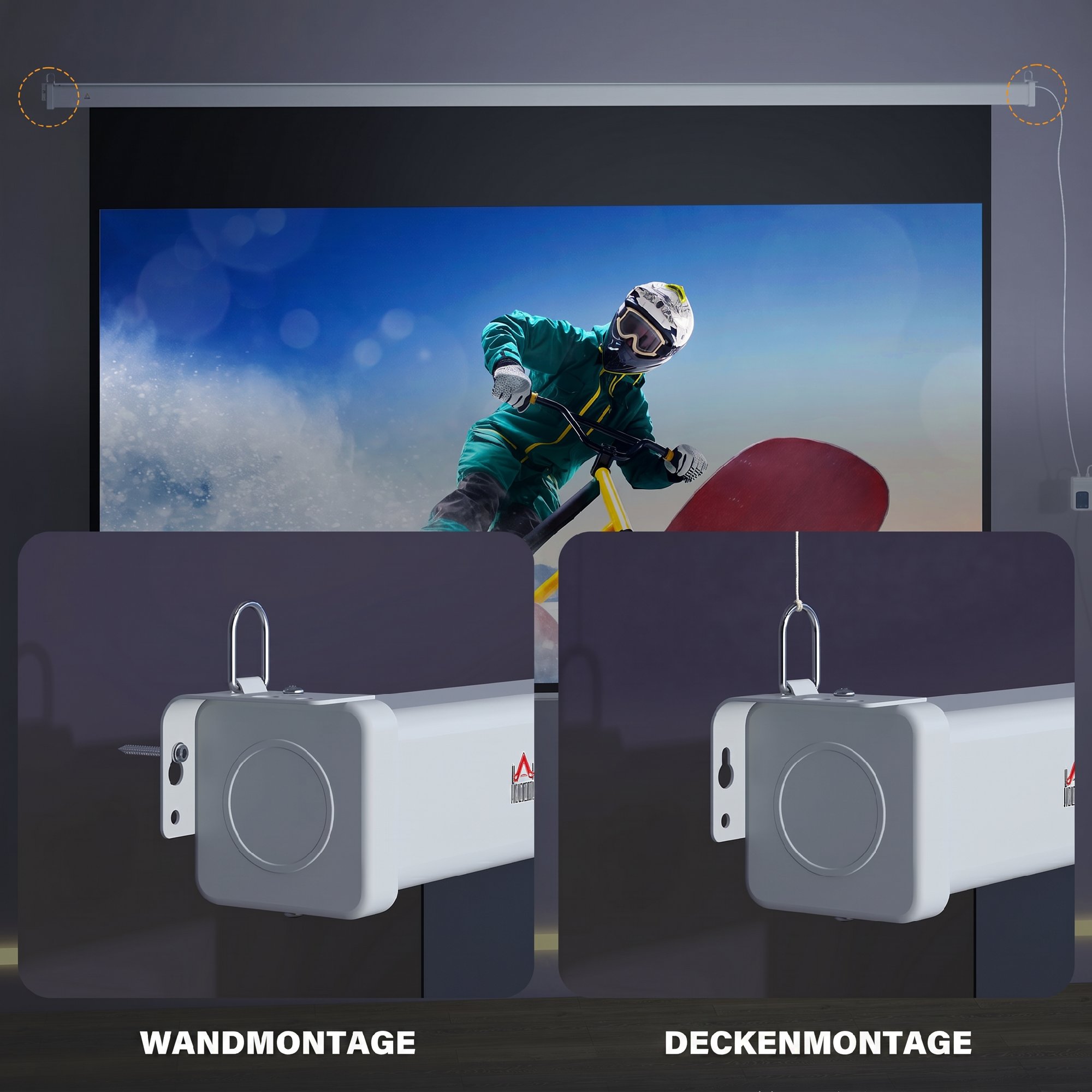 Beamer Leinwand 293 x 193 cm 120 Zoll 16:9 HD 4K Projektionsleinwand Elektrisch mit Fernbedienung, Weiß