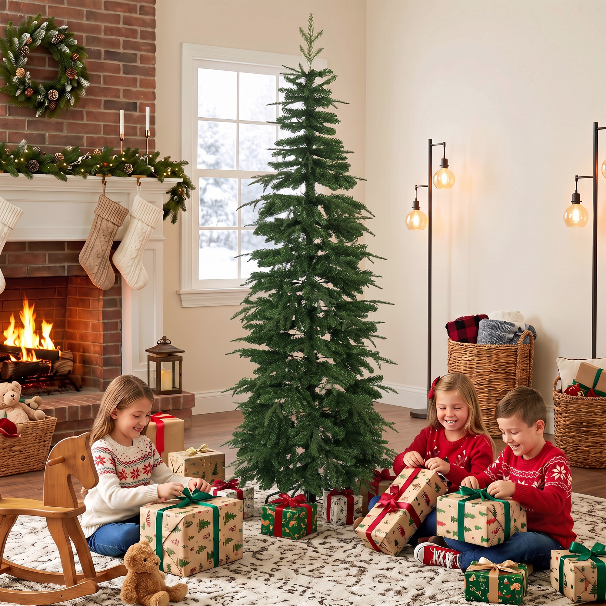 künstlicher Weihnachtsbaum 210 cm, Fichte mit Scharnierästen, 800 Astspitzen, klappbarer Stahlständer, Grün