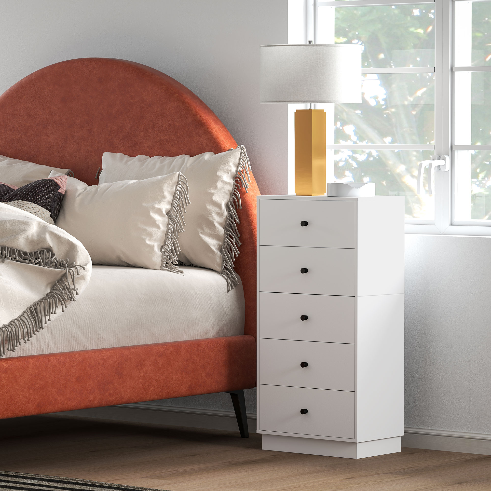 Kommode Sideboard mit 5 Schubladen Schrank aus Holzwerkstoff im Modern Stil 47 x 29 x 95 cm Weiß