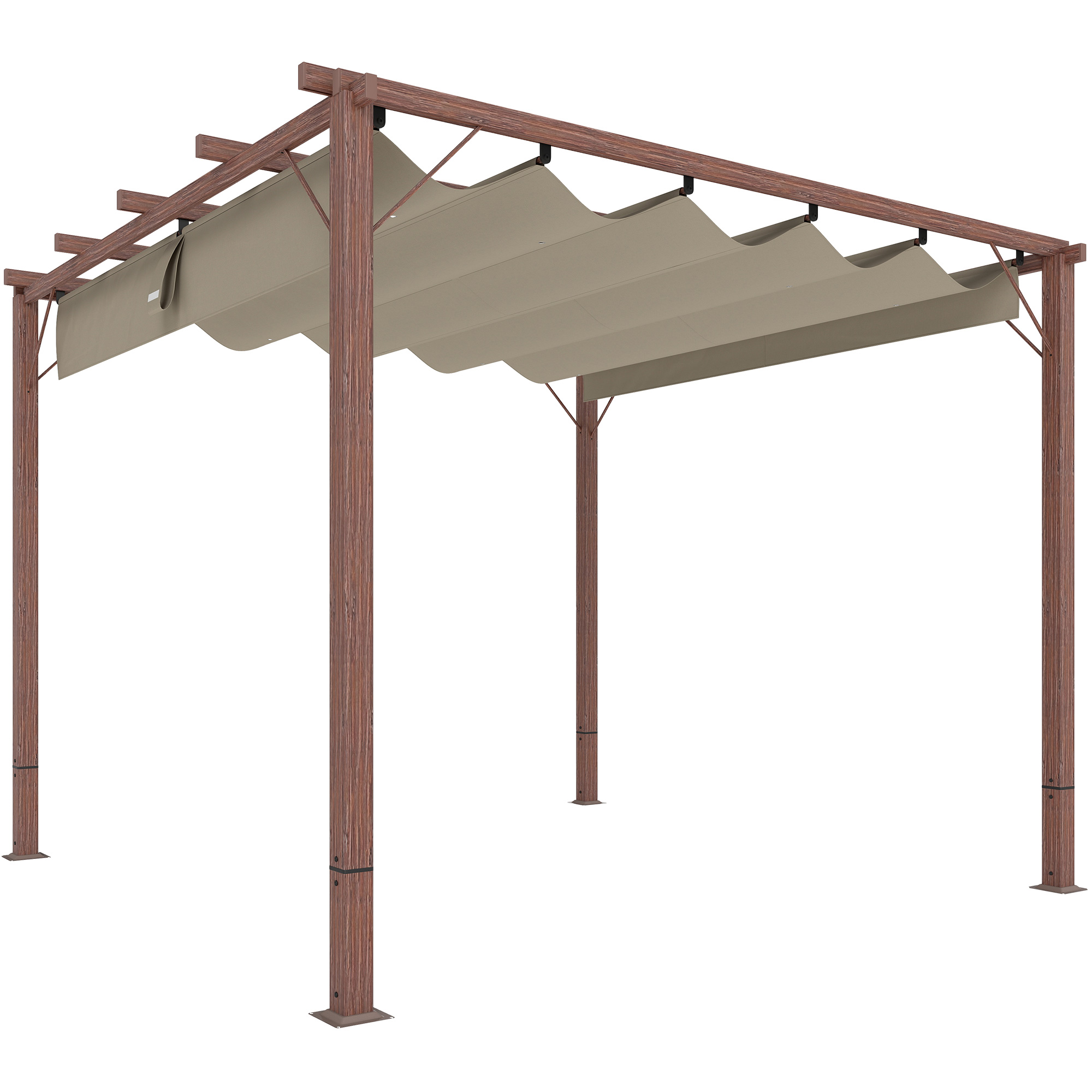 3 x 3 m Garten-Pergola, Verstellbares Terrassendach, Aluminium-Rahmen, UPF30+ Sonnenschutz, Naturholz