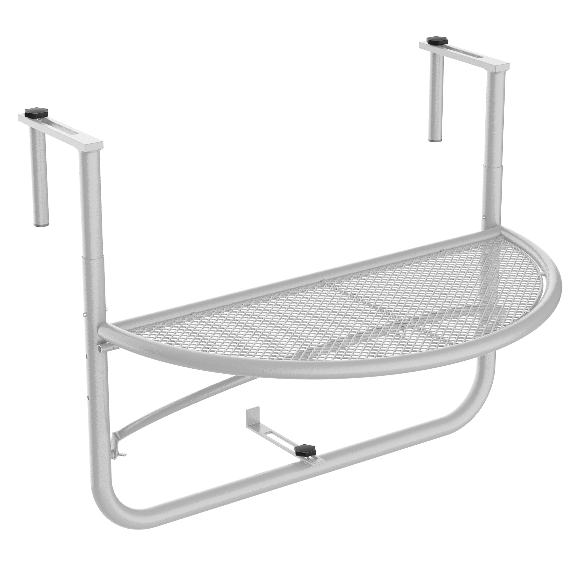 Balkonhängetisch Hängetisch Gartentisch höhenverstellbar halbrund Ø30 cm Terrasse Metall Weiß L60 x B45 x H50 cm