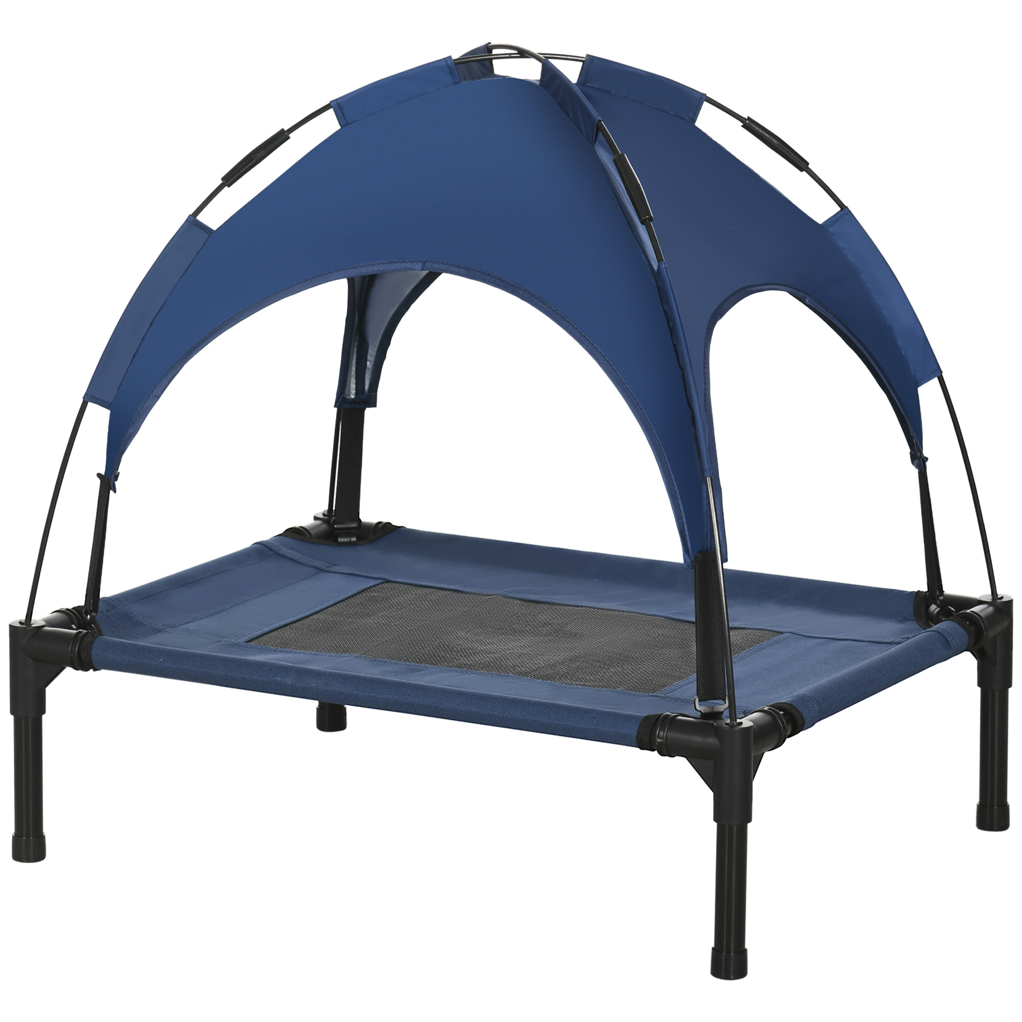 Haustierbett Outdoor-Hundebett, wetterbeständig, mit Baldachin, 61cm x 46 cm x 62 cm, Blau + Schwarz Haustierbett Outdoor-Hundebett, wetterbeständig, mit Baldachin, 61cm x 46 cm x 62 cm, Blau + Schwarz