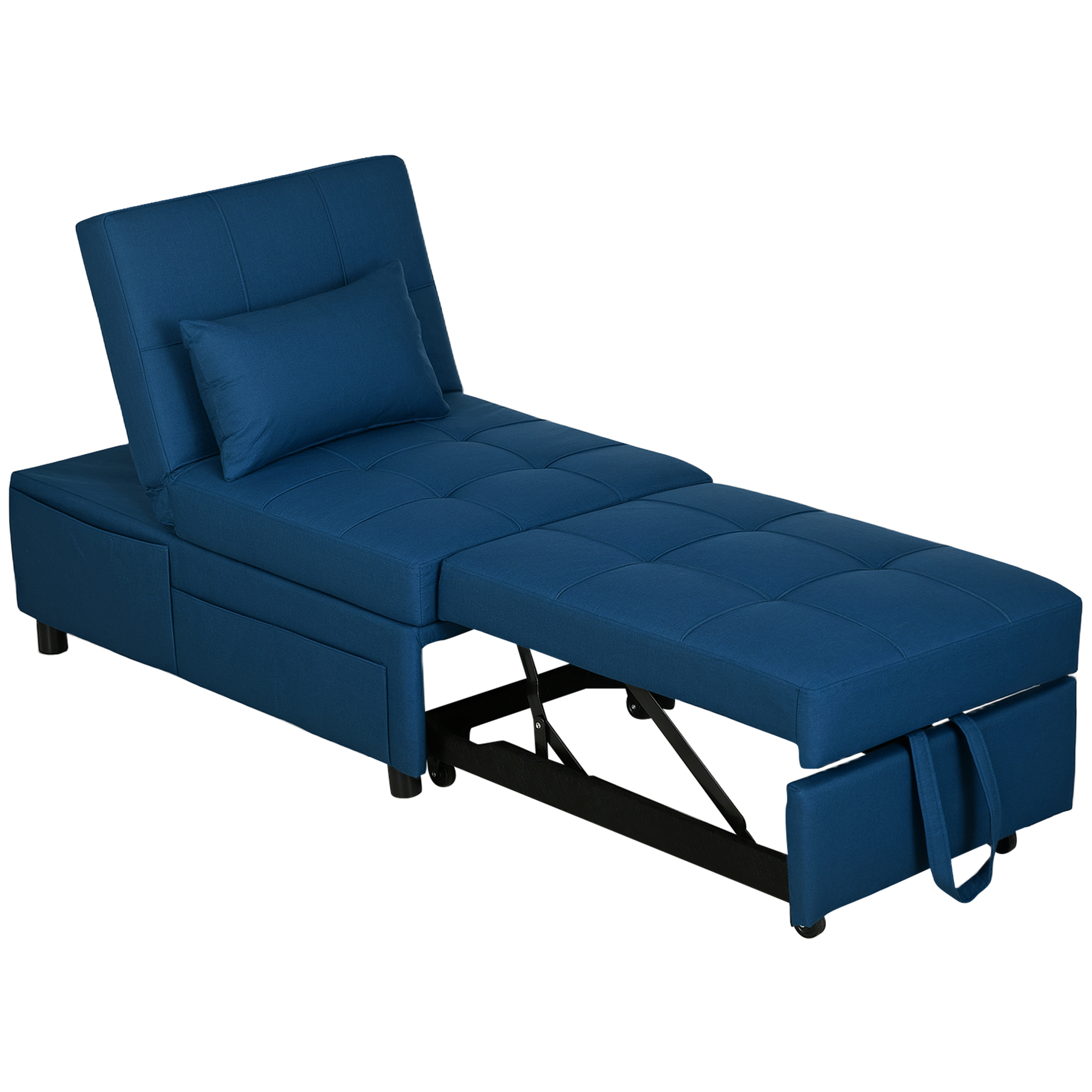 3-in-1 Klappsessel mit Seitentasche, Gästebett mit Kissen, Verstellbarer Rückenlehne, Bettsessel mit Rollen, Blau 3-in-1 Klappsessel mit Seitentasche, Gästebett mit Kissen, Verstellbarer Rückenlehne, Bettsessel mit Rollen, Blau