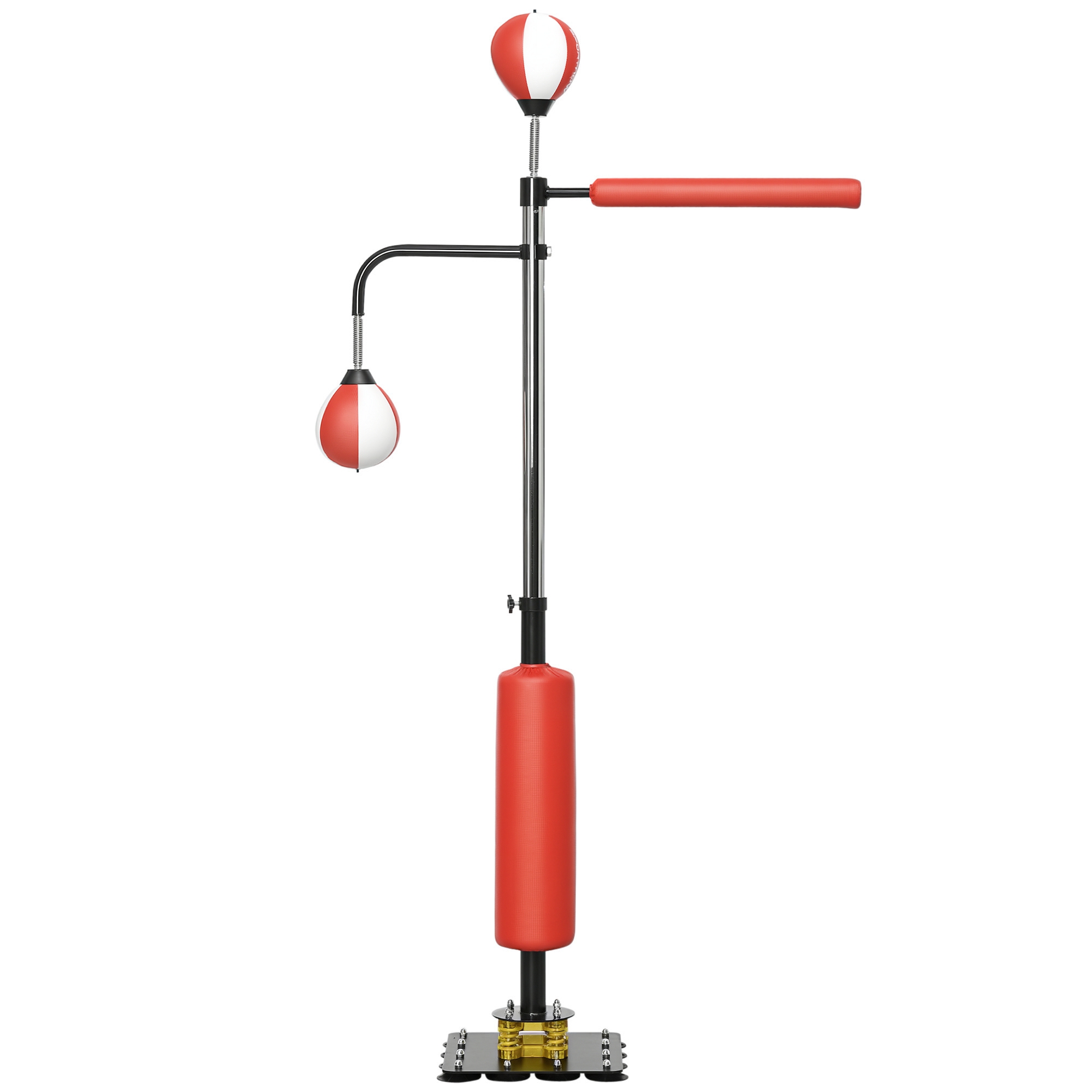 Boxstand, zwei Speedballs, drehbare Boxstange, Kickpolster, höhenverstellbar, Stahl, 107 x 36 x 140-205cm Boxstand, zwei Speedballs, drehbare Boxstange, Kickpolster, höhenverstellbar, Stahl, 107 x 36 x 140-205cm