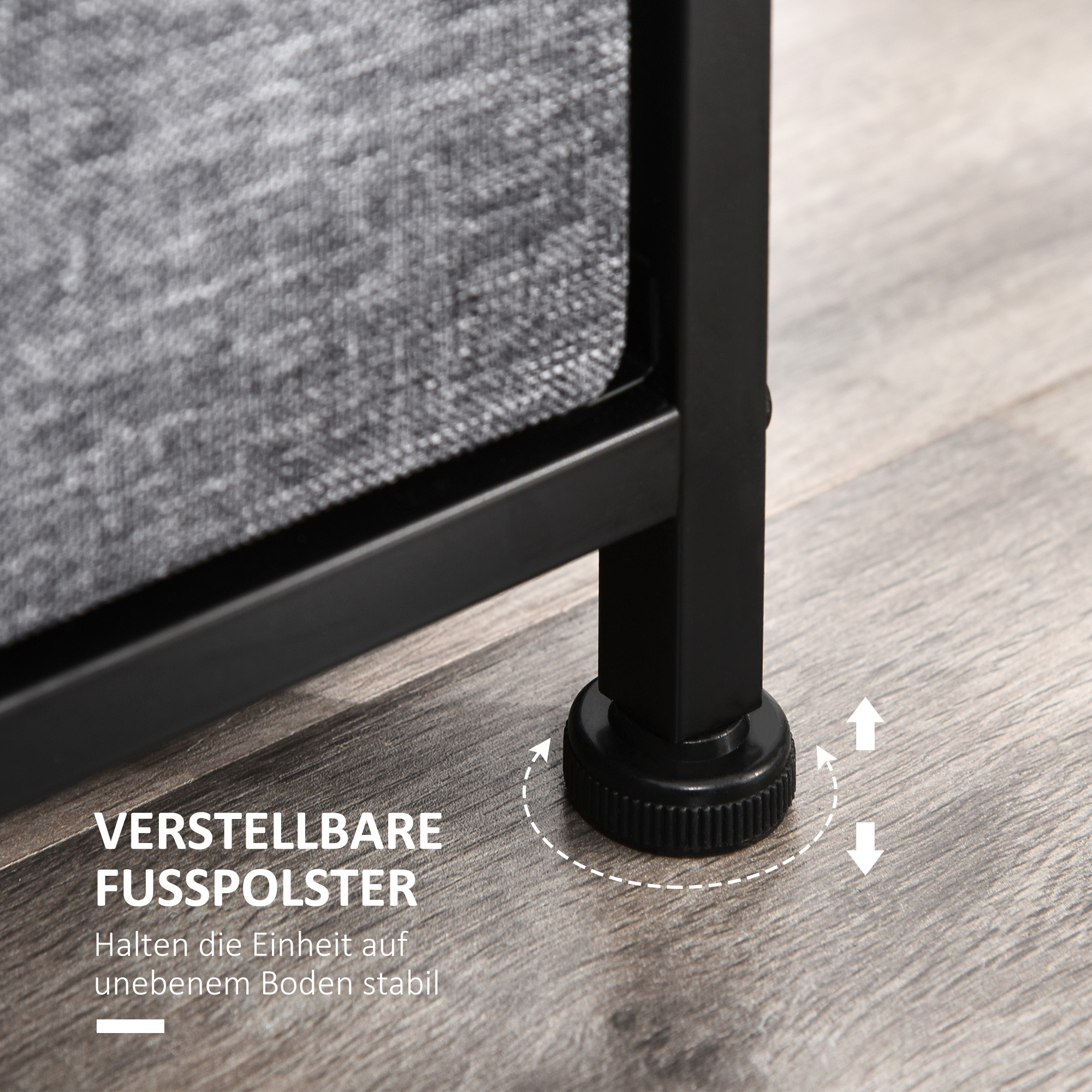 Kommode mit 8 Stoffschubladen, 2 große, 6 kleine, Metallrahmen, Kippschutz, Grau