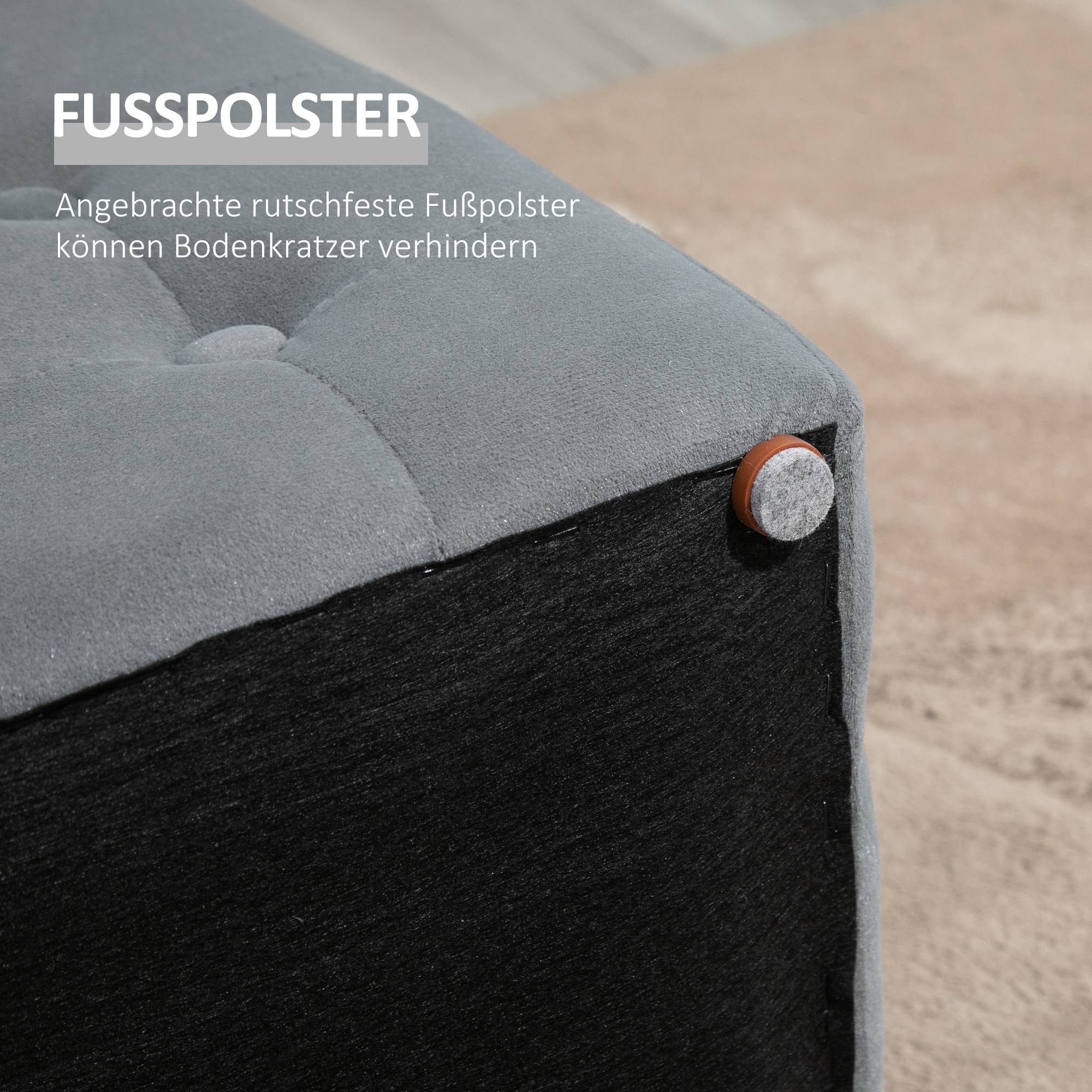 3-teiliges Set mit Stauraum, 2 x Sitzhocker, Polster-Sitztruhe, Fußhocker, Aufbewahrungsbox, Fußablage, belastbar bis 130 kg, Mikrofaserstoff, Schaumstoff, 75 x 40 x 42 cm, Hellgrau