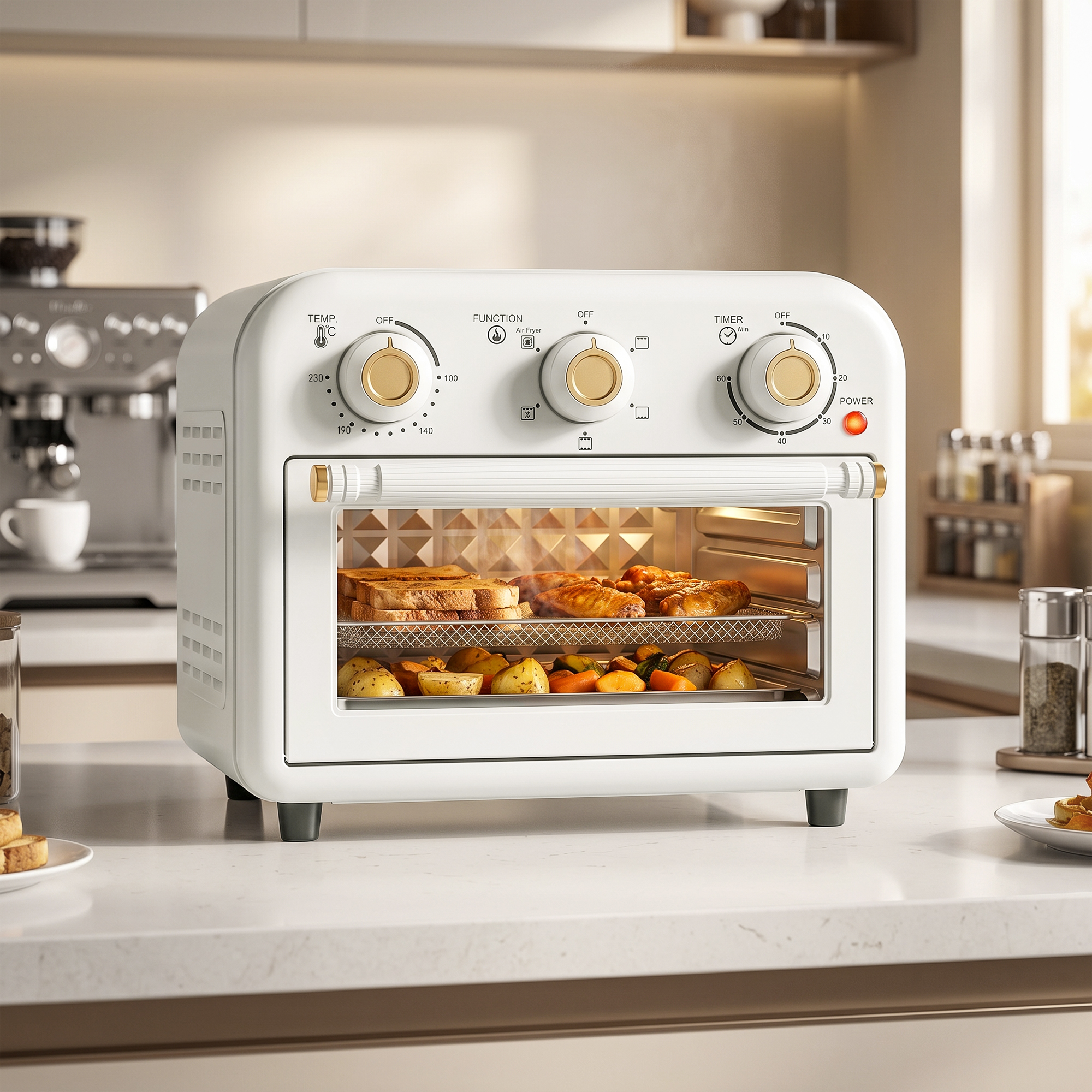 Heißluftfritteuse 12 Liter Mini Backofen mit Umluft, 5 Programmen, Backblech und Frittierkorb, 1200 W, Spülmaschinenfest
