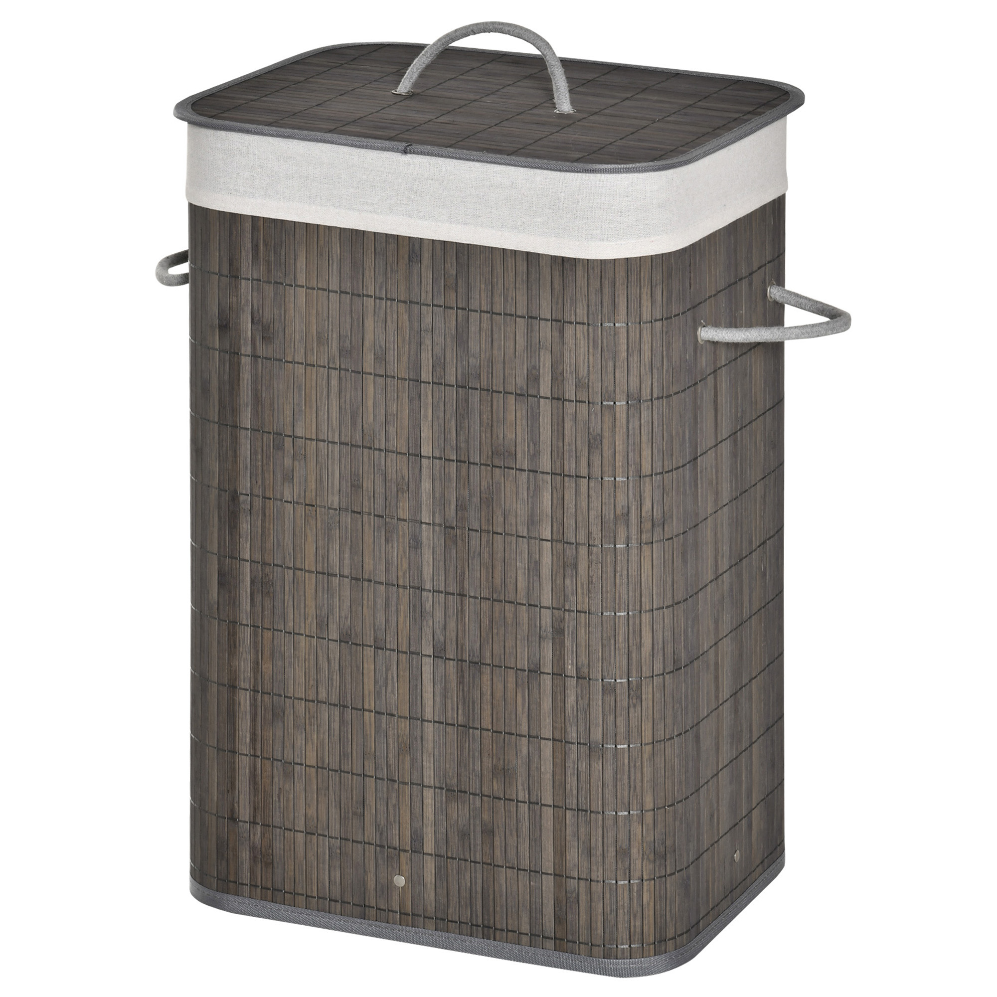 Wäschekorb mit Griffen und waschbarem Wäschesack, Rattan, Polyester, Baumwolle, Metall, 43L x 32B x 61H cm, Grau Wäschekorb mit Griffen und waschbarem Wäschesack, Rattan, Polyester, Baumwolle, Metall, 43L x 32B x 61H cm, Grau