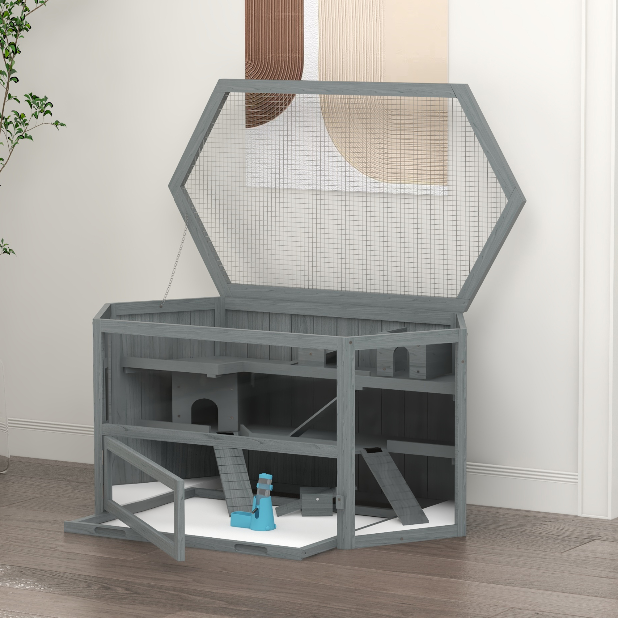 Hamsterkäfig, 3 Etagen, herausnehmbare Wanne, Holz/Metall, 115x60x55 cm