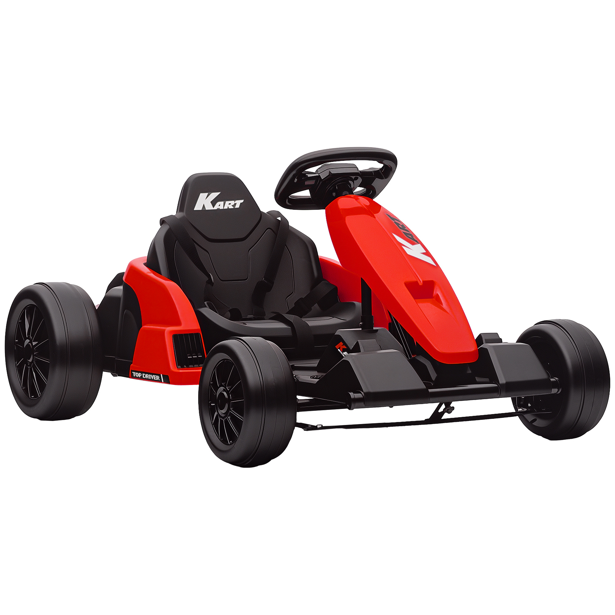 24V Elektrisches Go-Kart, Drift-Modus, verstellbarer Sitz, 5-Punkt-Sicherheitsgurt, Musikfunktion, 6-12 Jahre Rot