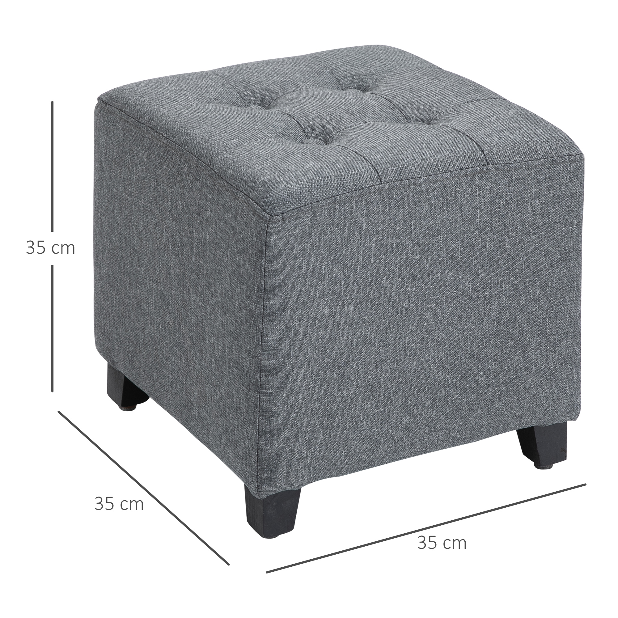 Hocker Sitzhocker, Knopfheftung, Leinenoptik, 35 cm x 35 cm x 35 cm, Grau