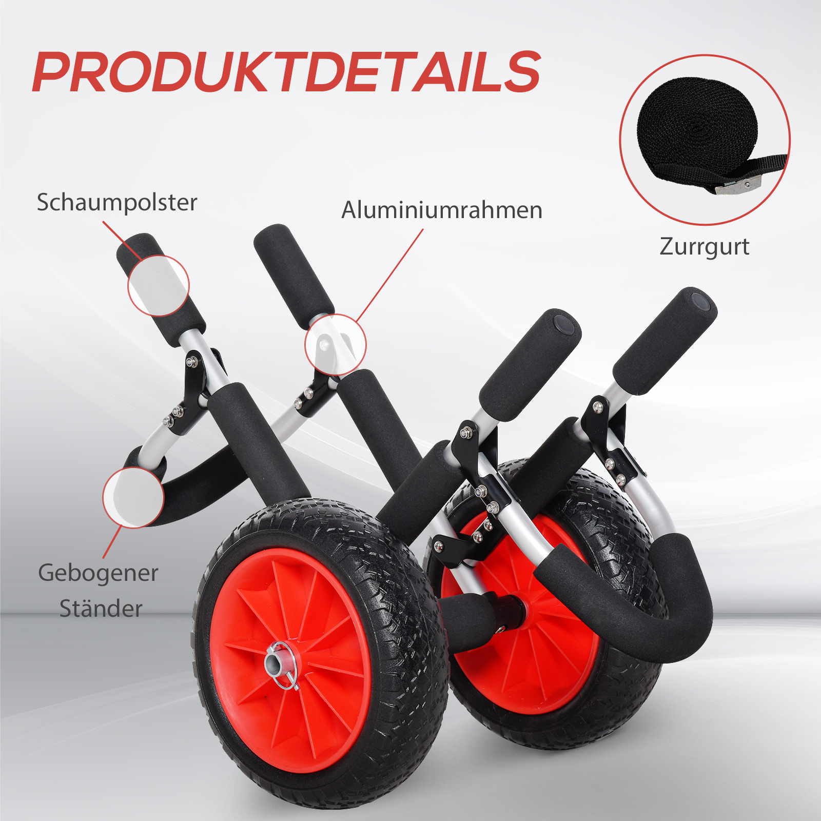 Surfwagen klappbar bis 45 kg AluTransportwagen Kajakwagen klappbar gepolstert Kunstleder-Reifen Bootswagen Surfwagen Bootstrailer Trolley für Surfbrett Board Schlauchboot