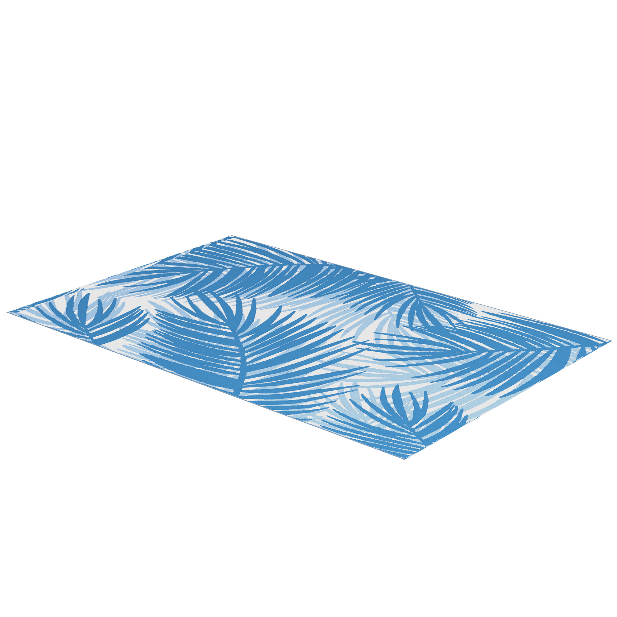 Outdoor Wendeteppich, wasserfest, Blattmuster, 182x274cm, Blau/Creme Outdoor Wendeteppich, wasserfest, Blattmuster, 182x274cm, Blau/Creme