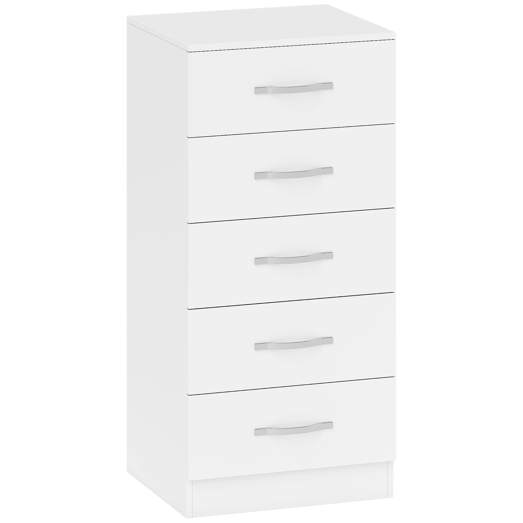 Kommode mit 5 Schubladen, Schubladenschrank für Kleidung und Utensilien, Spanplatte, Weiß