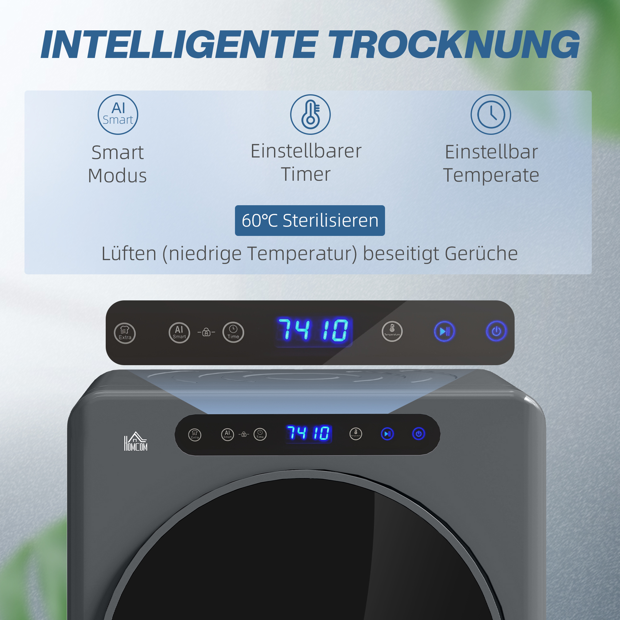 Wäschetrockner, 6 Programme, 40-60?, 3 kg Kapazität, kompakt, Touch-Bedienung, Grau