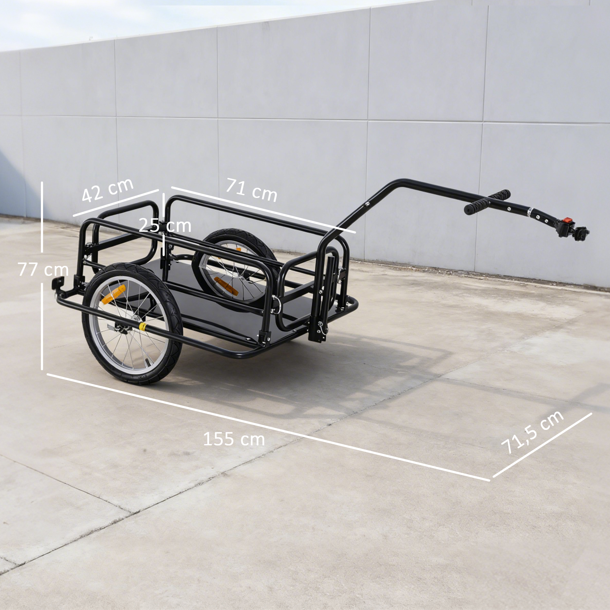 Fahrradanhänger, klappbar, Lastenanhänger mit Kupplung, Kuppler & Reflektoren Transportwagen bis 40 kg belastbar, Transportanhänger Anhänger für Camping, Einkaufen, Umzug 155 x 71,5 x 77 cm