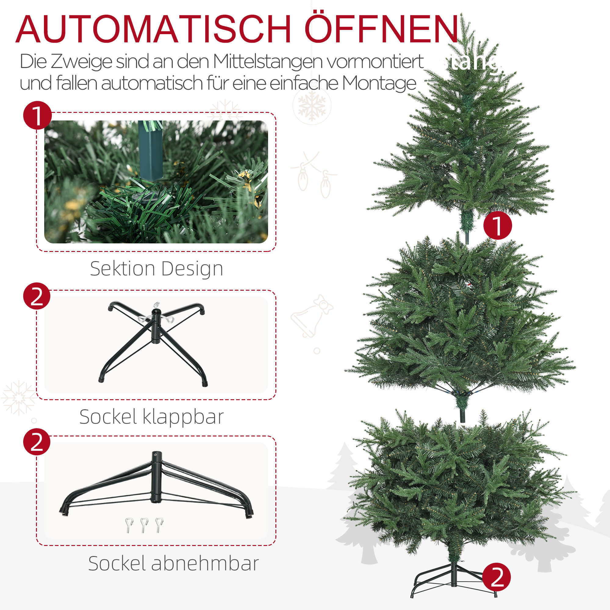 Weihnachtsbaum, Kunsttanne, realistisches Aussehen, schneller Aufbau, Kunststoff, Grün, 114 x 114 x 180cm