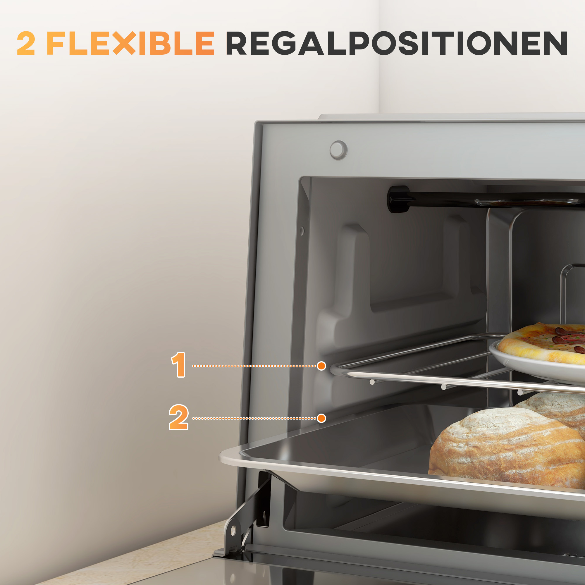 Minibackofen, 9 L Mini-Ofen mit Backblech, Grillrost, mit einstellbarer Temperatur und Garzeit, Edelstahl, Silber