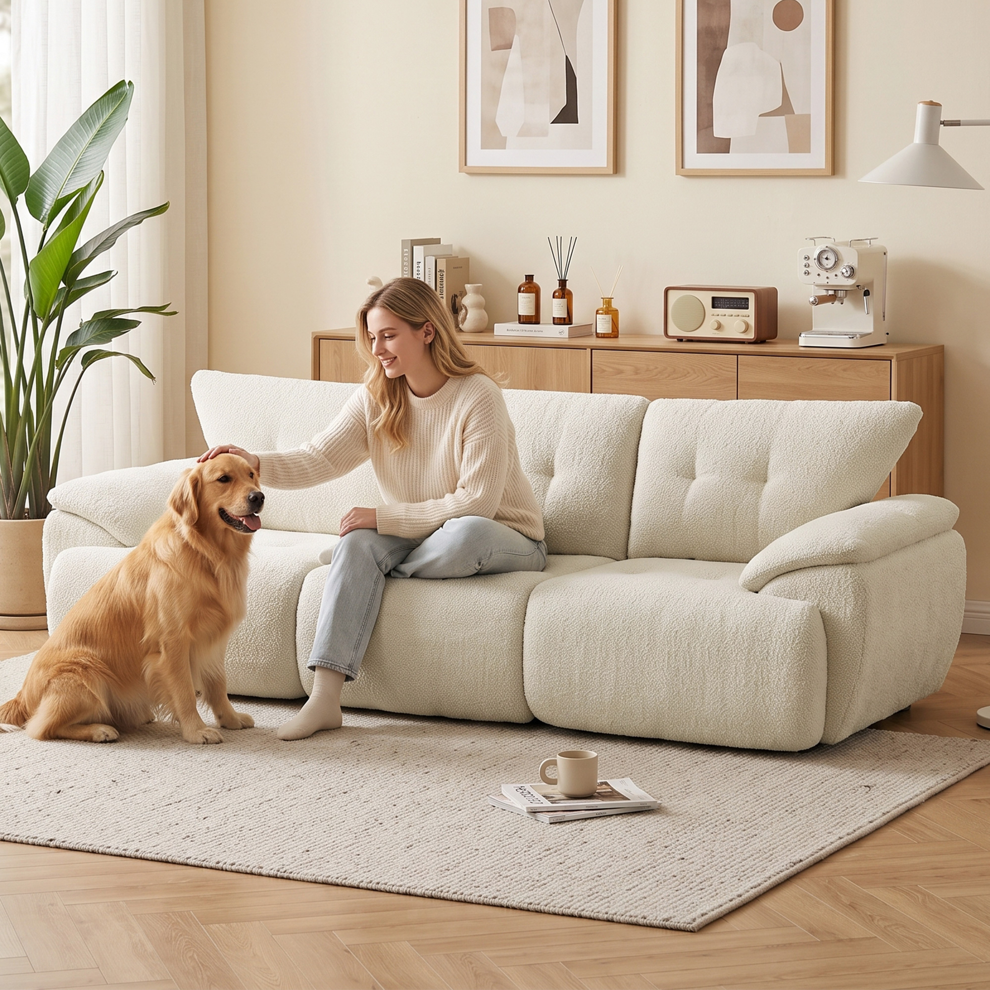 3-Sitzer-Sofa, 260 cm, Chenille, rahmenloses Modulsofa mit extra breiter, tiefer Sitzfläche, breiten Armlehnen