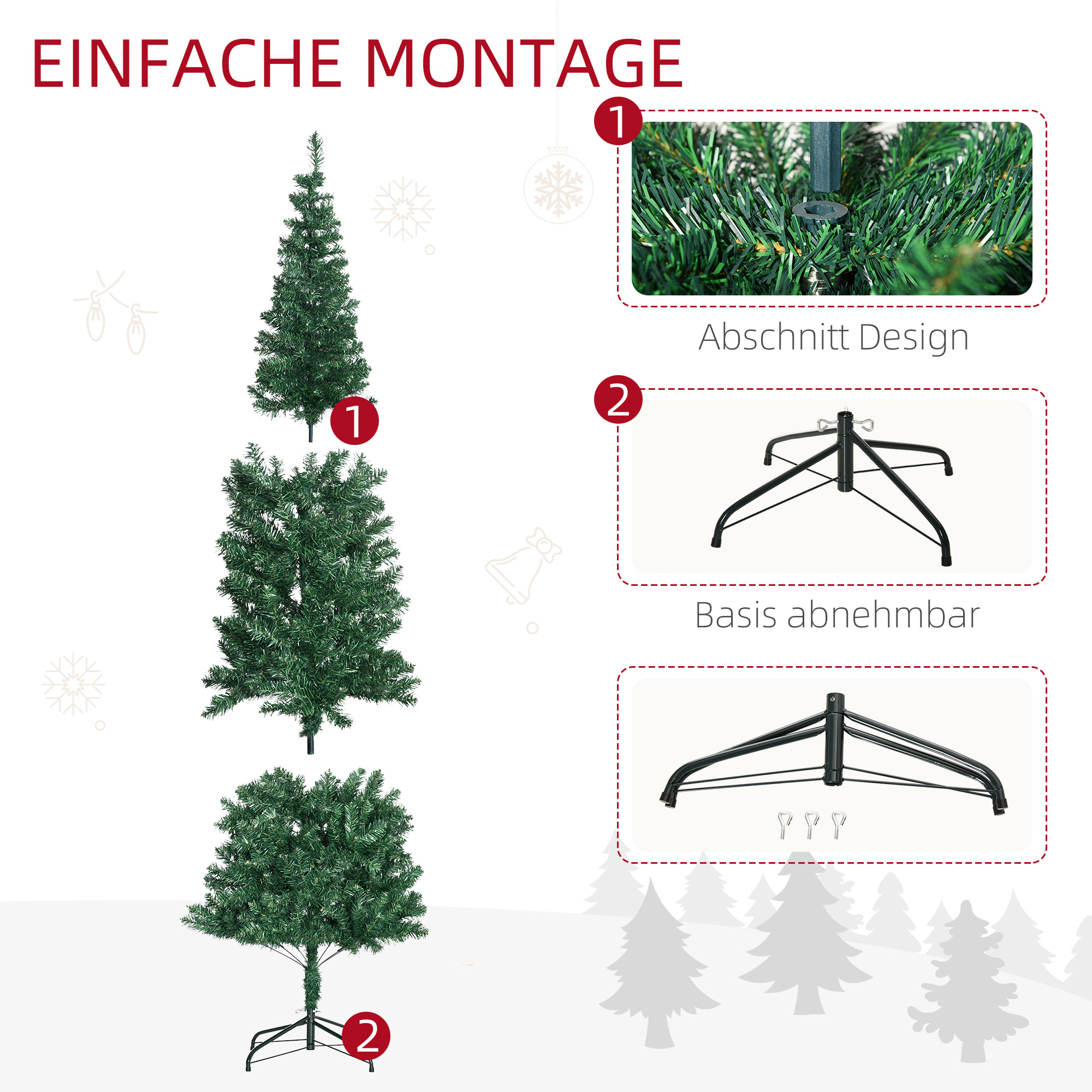 Weihnachtsbaum Kunsttanne künstlicher Christbaum, inkl. Standfuß, LED´s, 2,1 m, 1 Weihnachtsstern, Grün