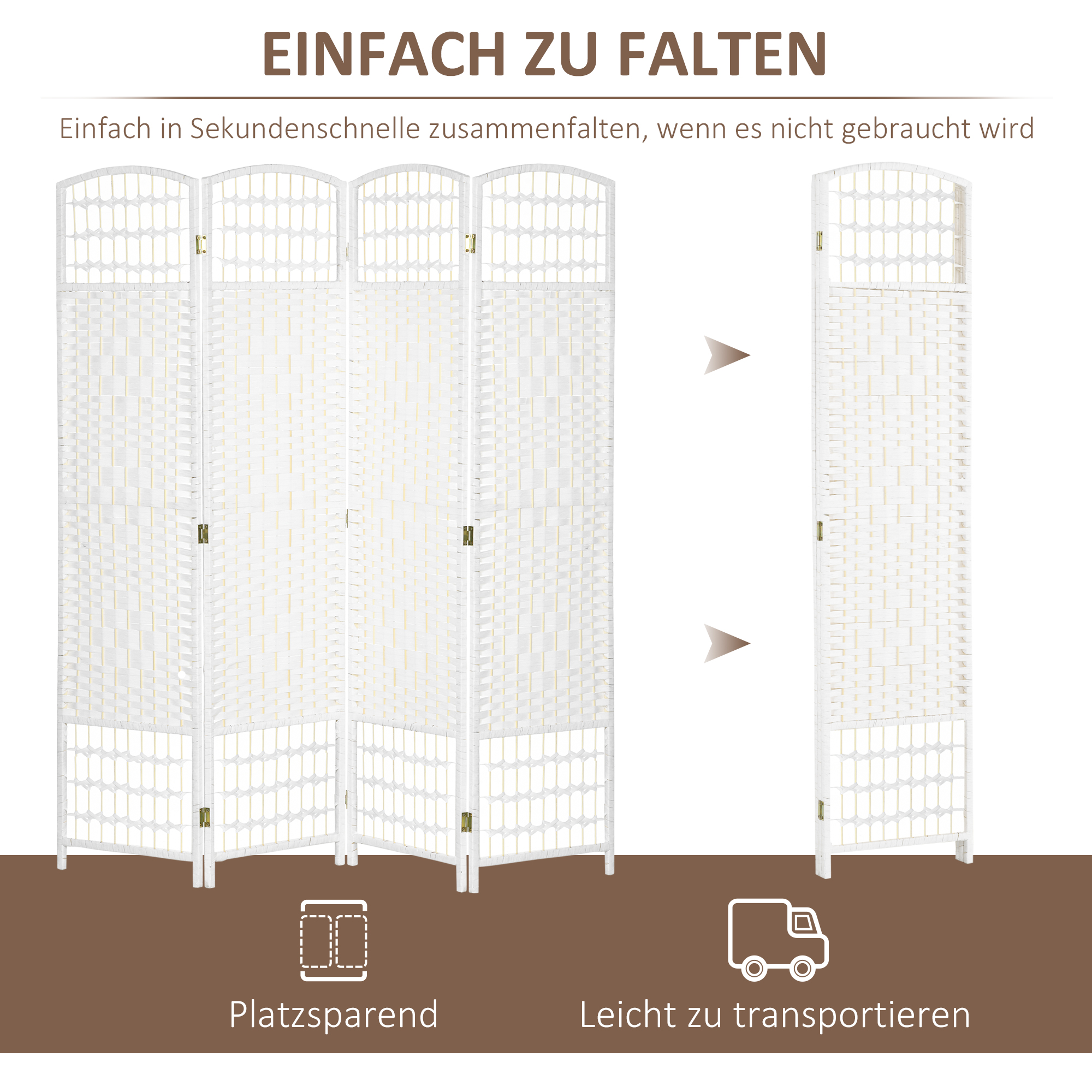 Paravent 4-teilig 160 x 170 cm Faltbar Raumteiler Trennwand aus Wellenfaser Trennwand für Wohnzimmer