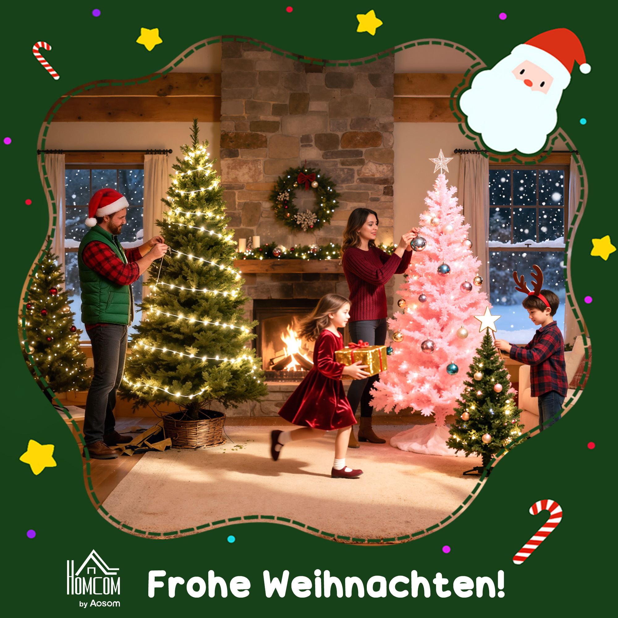 künstlicher Weihnachtsbaum 180 cm Kieferbaum künstlich mit 59 Zapfen, Schnee, 1111 Spitzen für drinnen