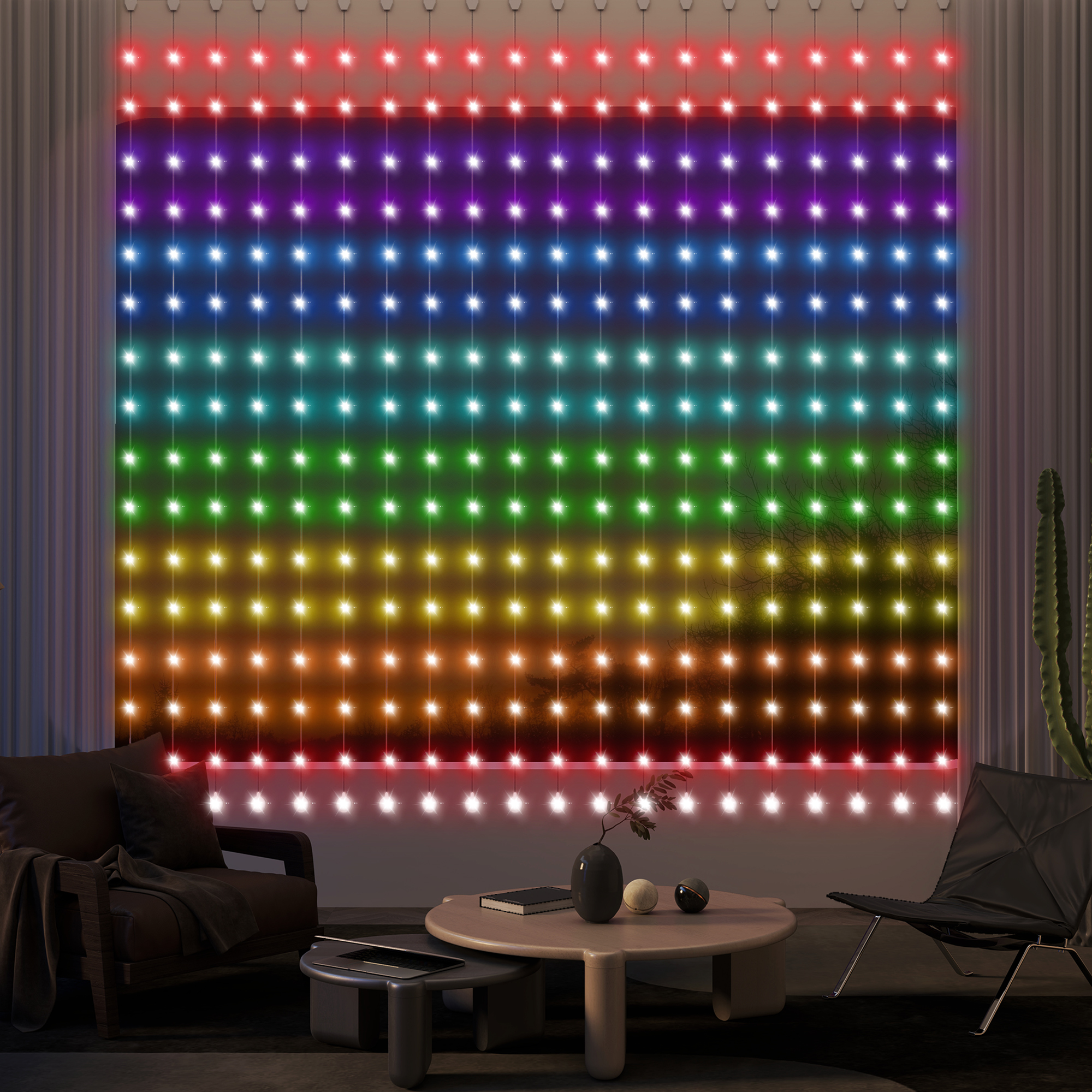 Vorhang mit 400 LED-Lichtern, Dynamische Lichterketten mit Musiksynchronisation für Schlafzimmer, Wohnzimmer, 3 x 3 m Vorhang mit 400 LED-Lichtern, Dynamische Lichterketten mit Musiksynchronisation für Schlafzimmer, Wohnzimmer, 3 x 3 m