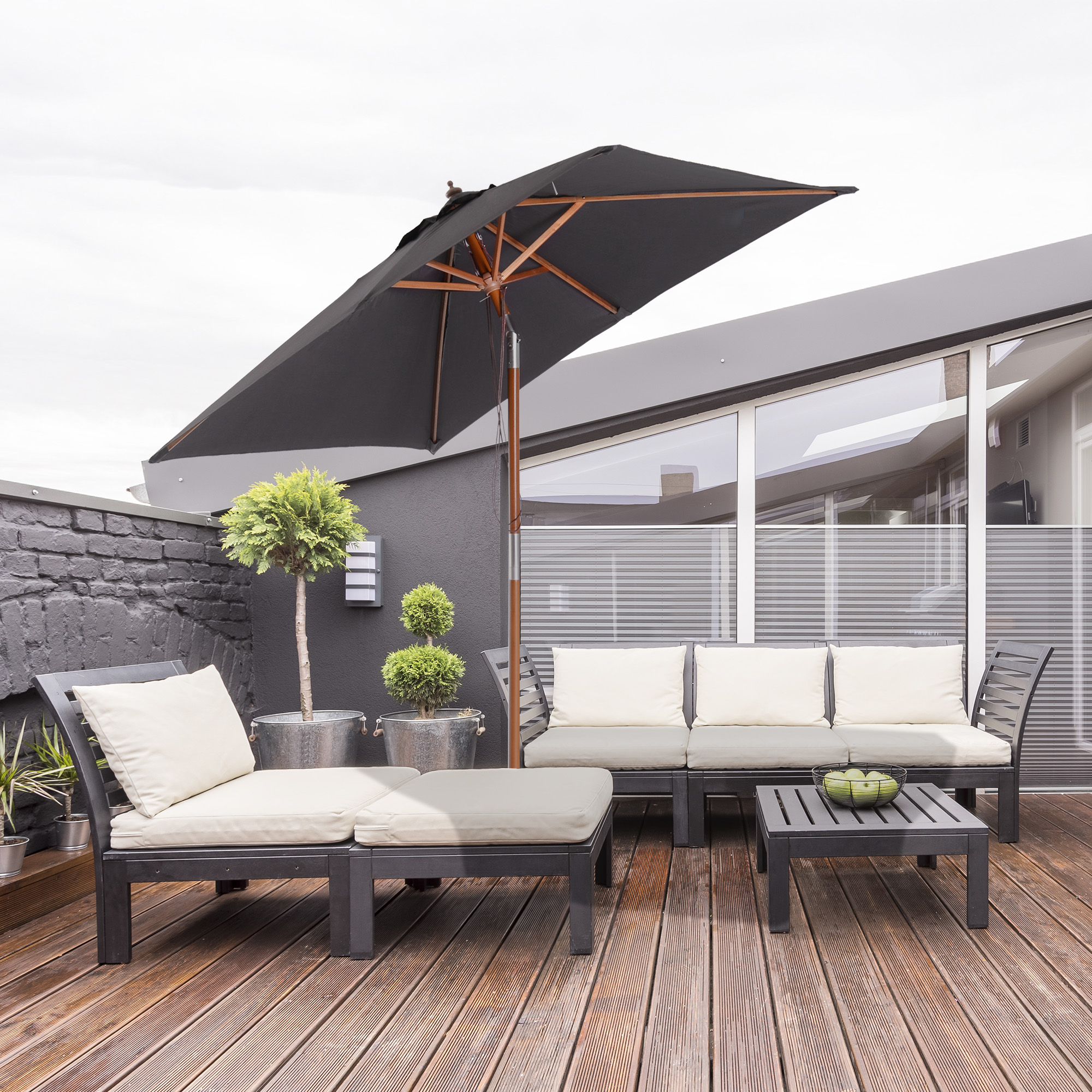 Sonnenschirm 200 x 150 x 235 cm Knickbarer Gartenschirm 3-stufig einstellbar rechteckig Strandschirm wasserabweisend und UV-beständig für Strand Balkon Terrasse Garten Dunkelgrau