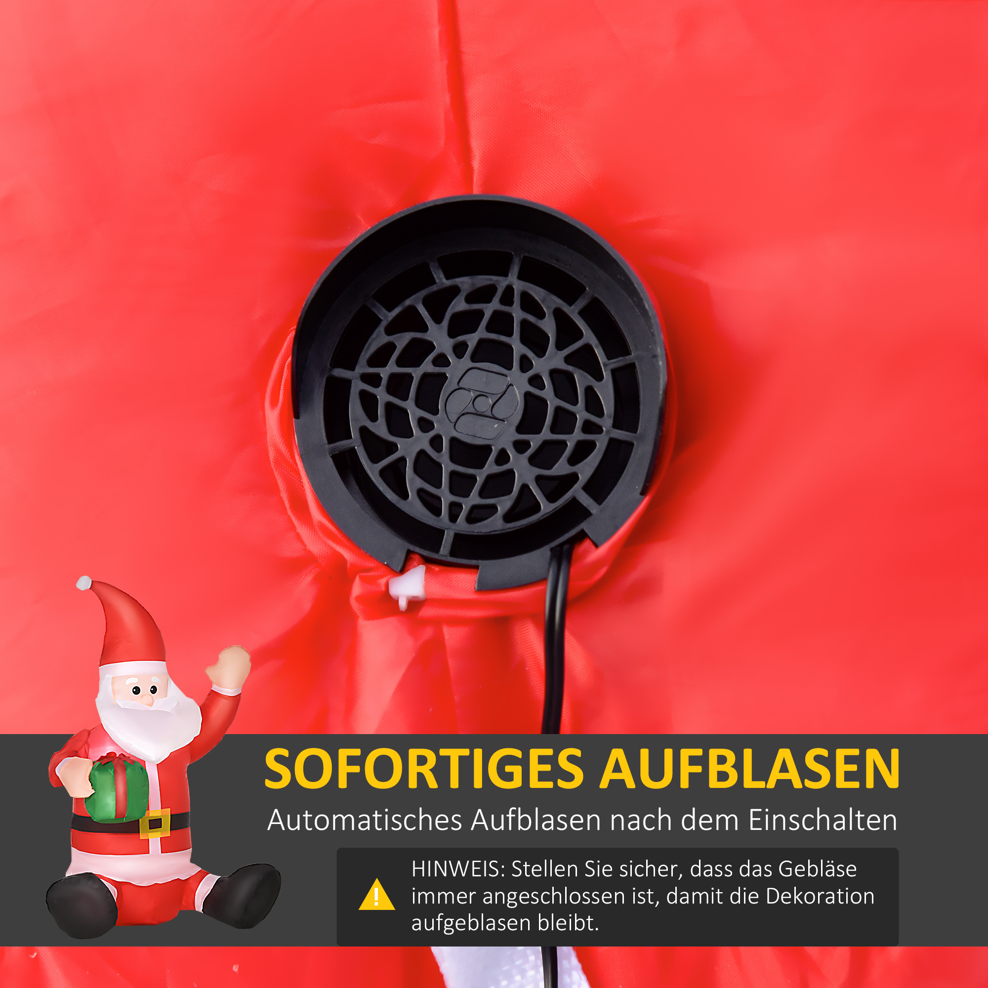 Weihnachtsmann Weihnachtsdekoration,1,2 m, selbstaufblasend, LEDs, inkl. Gebläse, Rot +Weiß