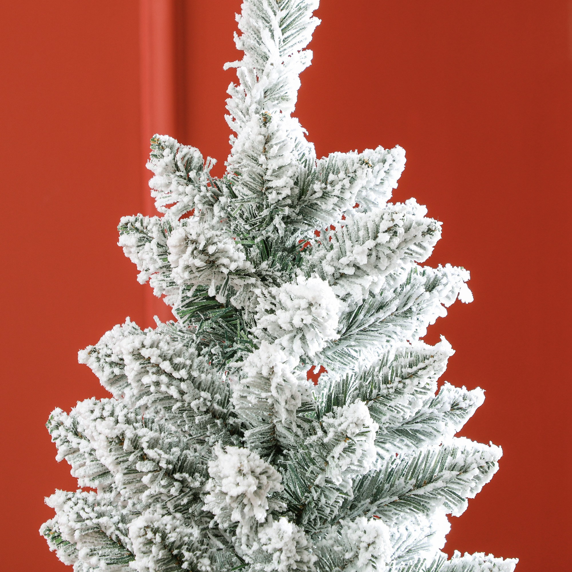 Künstlicher Weihnachtsbaum, schlanke Form, Kunstschnee, dreiteilig, flammhemmend, Metallfuß, 180 cm, Grün