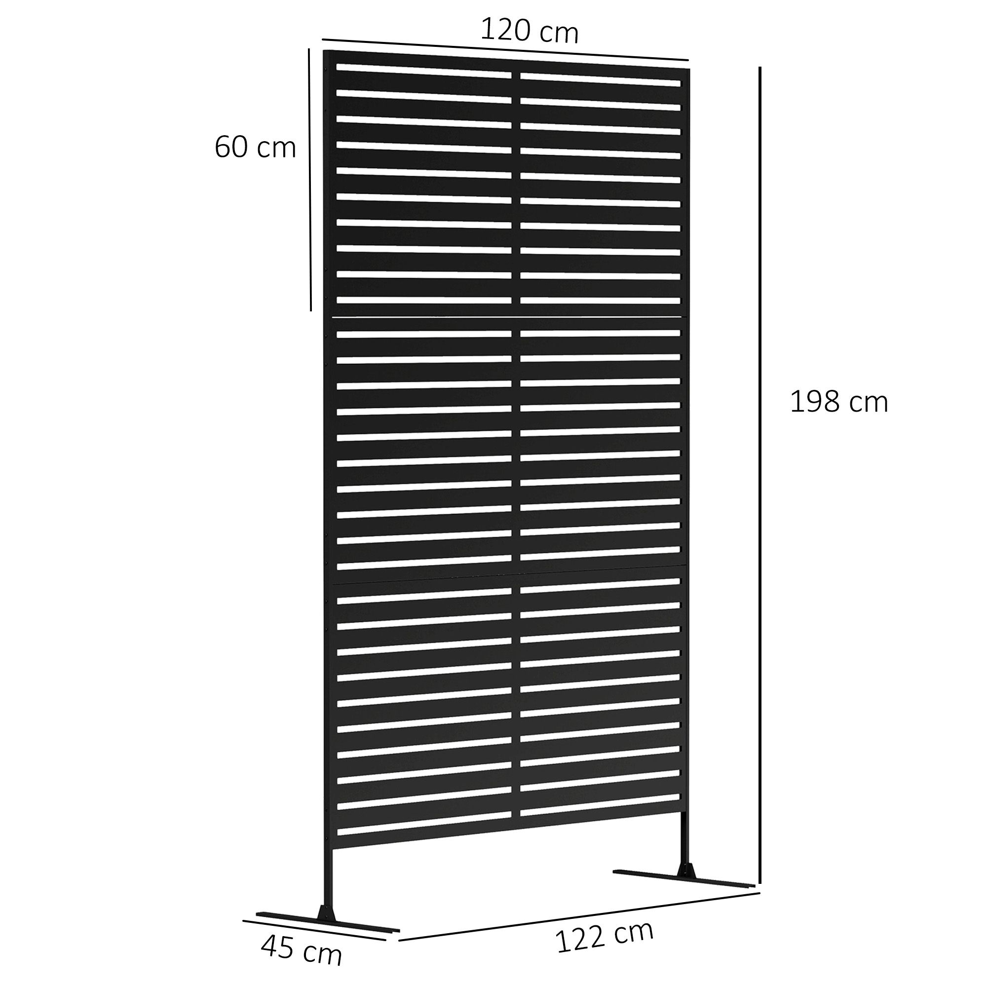 Outdoor-Raumtrenner aus Metall, Lamellendesign, Dekorativer Raumteiler für Terrasse, Garten, Balkon, Schwarz