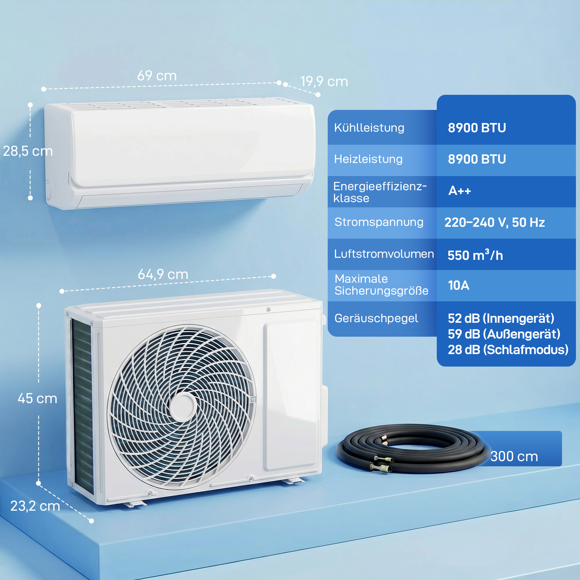 9000 BTU Mini-Split-Klimaanlage & Wärmepumpe, WLAN-fähige Inverter-Klimaanlage mit Installationskit