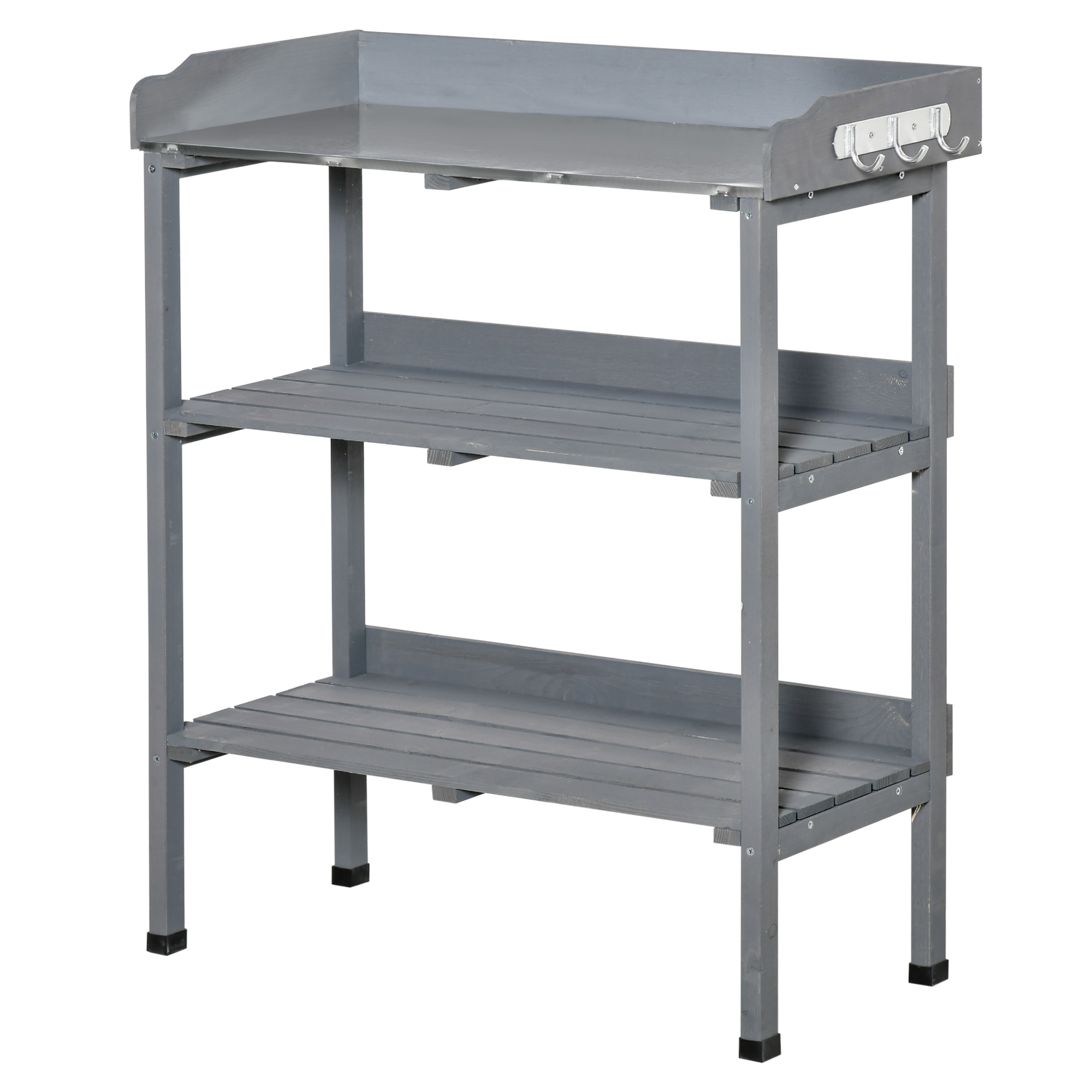 Pflanztisch Gärtnertisch Blumentisch mit Metall Arbeitsfläche Garten Holz Grau 76 x 37 x 89 cm