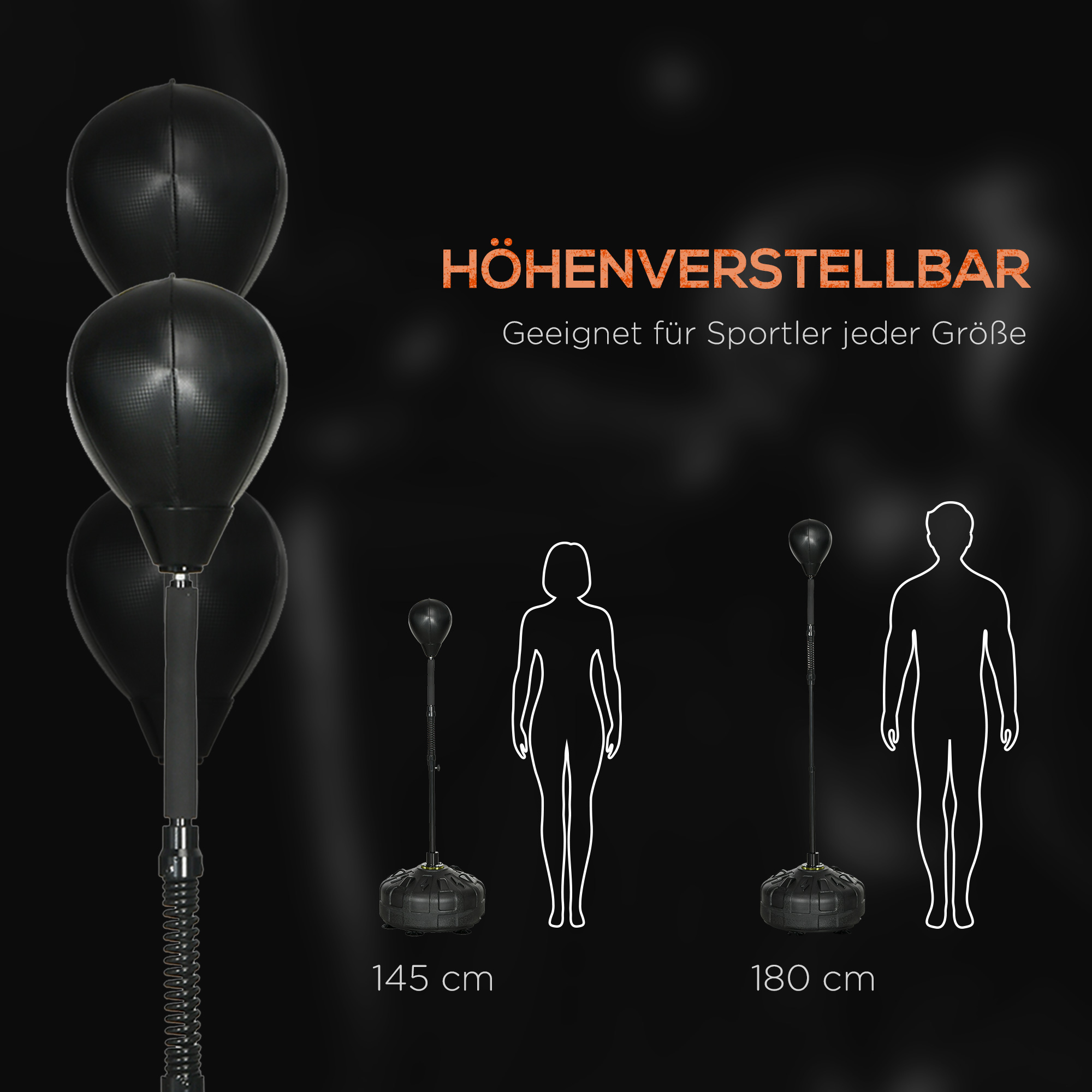 Punchingball, Boxständer, höhenverstellbar 145-180 cm, befüllbare Basis, Schwarz