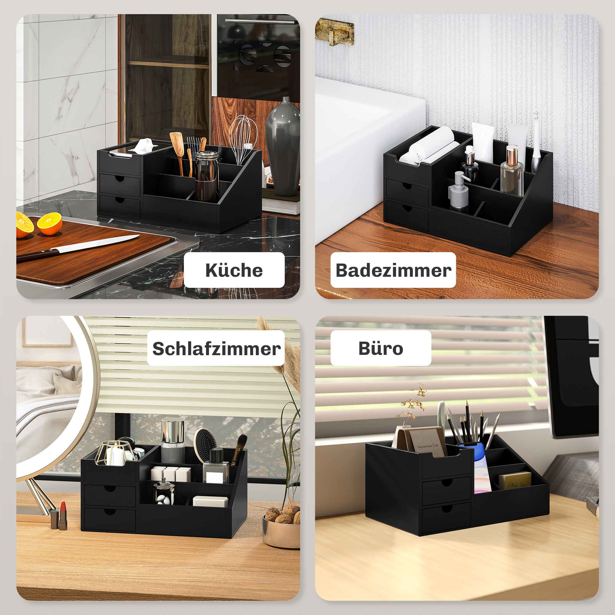 Schreibtischorganizer 2 Schubladen Aufbewahrungsbox Büro Box Organisation Schwarz 33 x 20,5 x 15,5 cm
