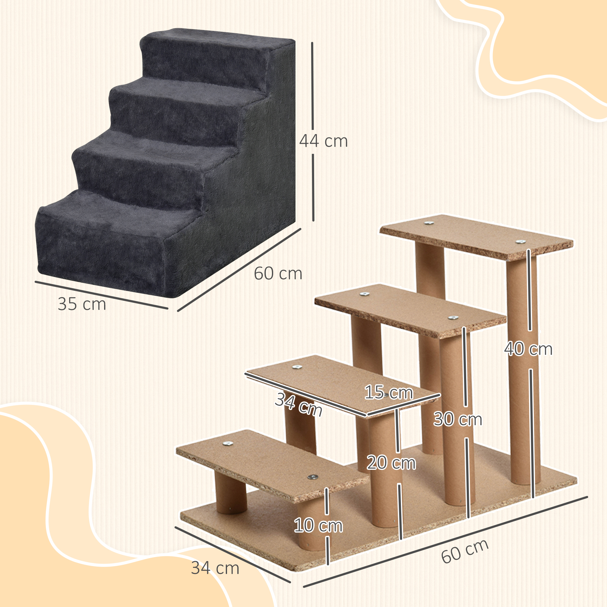 Hundetreppe 4-Stufig Abnehmbarer Bezug Für Kleine Hunde 44 cm Dunkelgrau