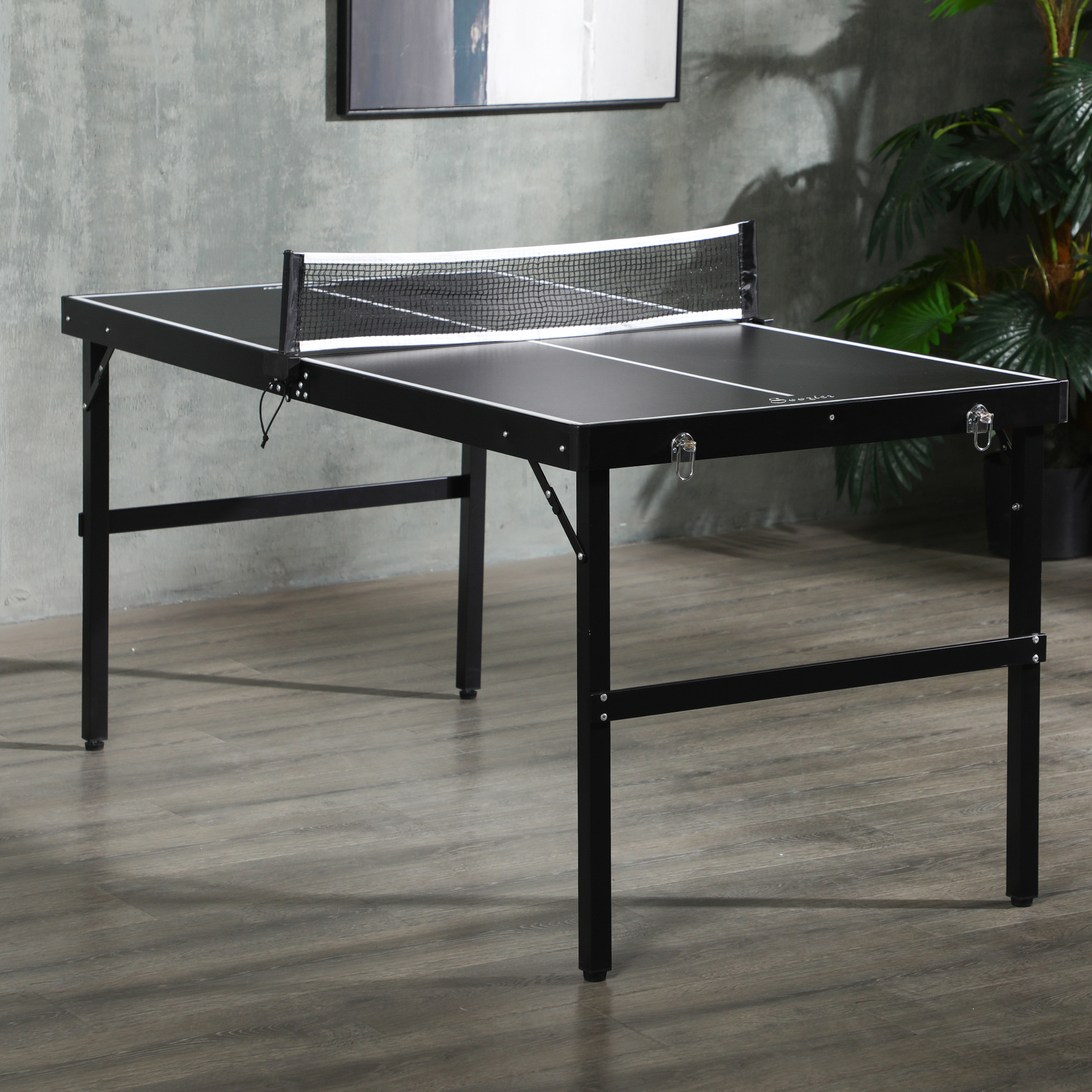 Tischtennisset, faltbar, Schloss und Griff, Aluminiumrahmen, 152x76x72 cm, Schwarz